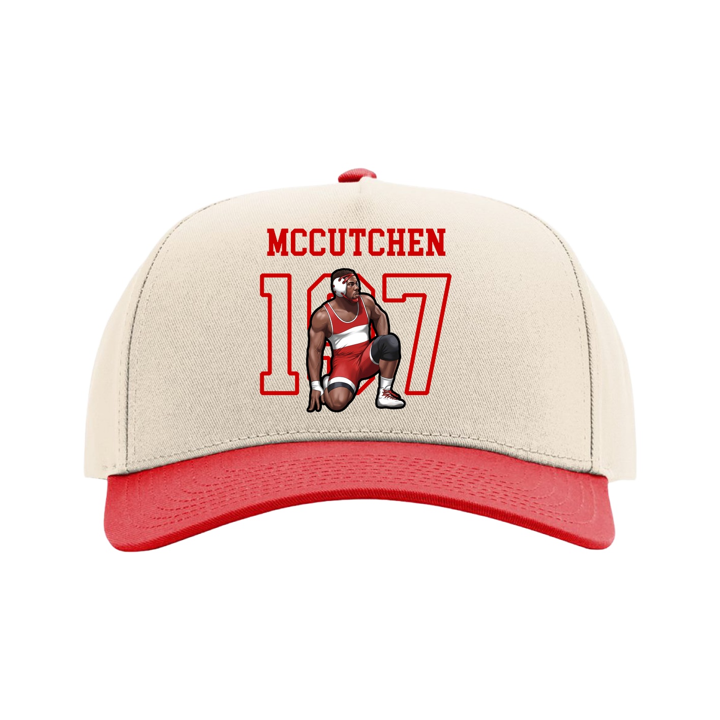 Full Fabric Five-Panel Champ Cap — Shirsey in Cream/Red