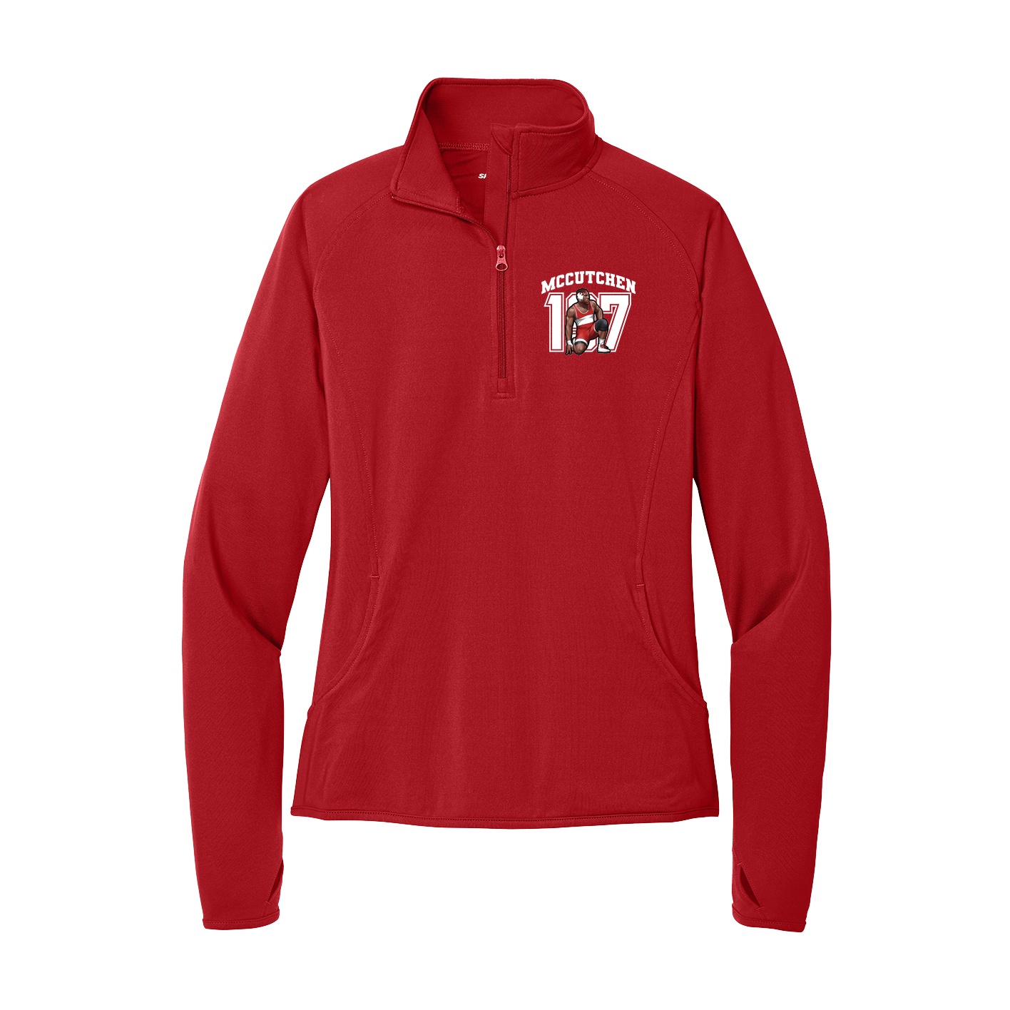 Women's Q-Zip Pullover — Number in Red
