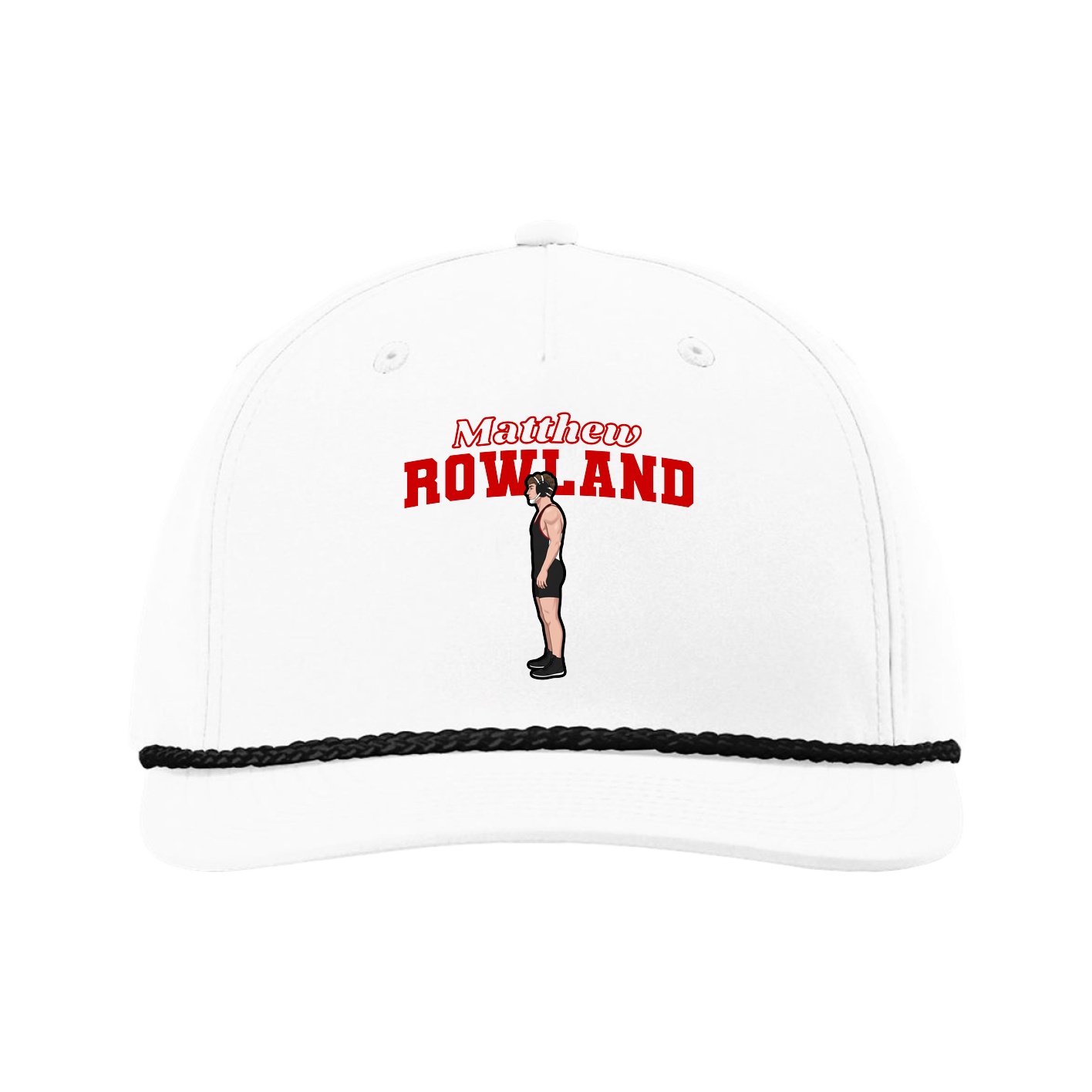 Five-Panel Classic Rope Cap — Name Arch in White