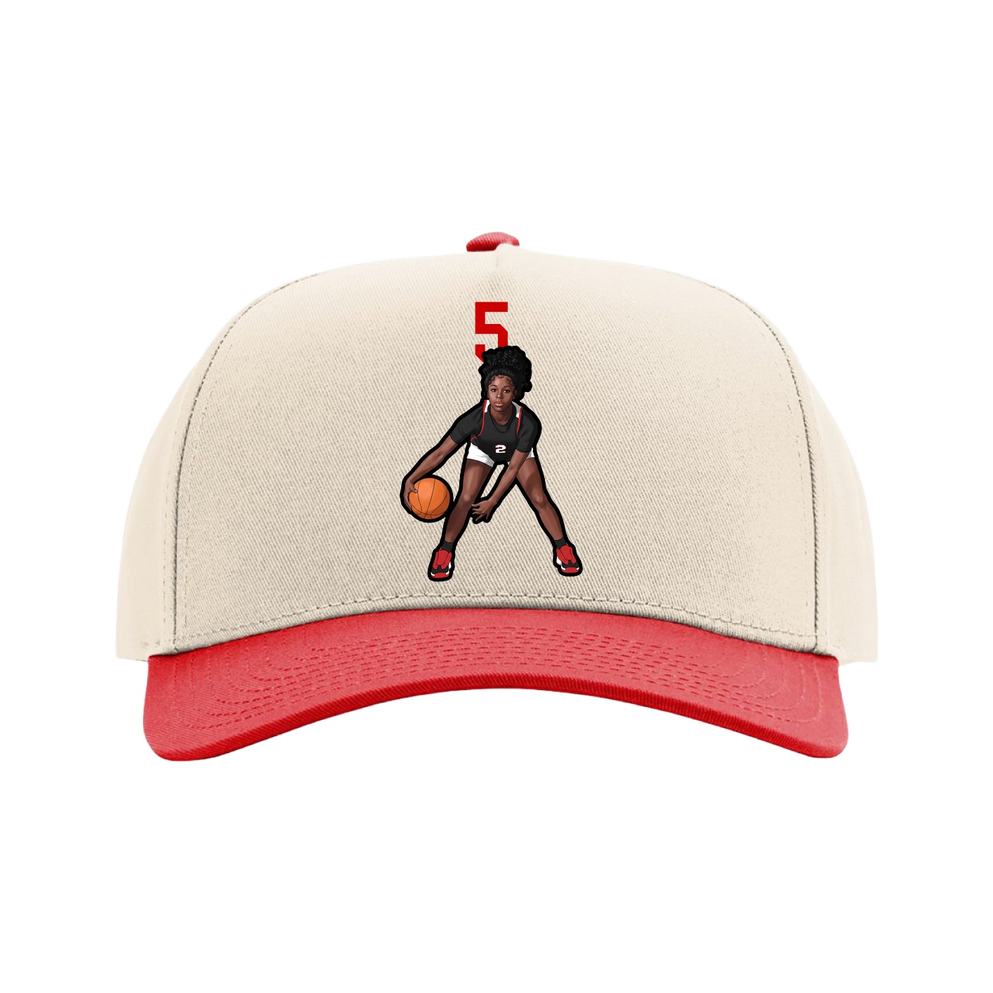 Full Fabric Five-Panel Champ Cap — Number Top in Cream/Red