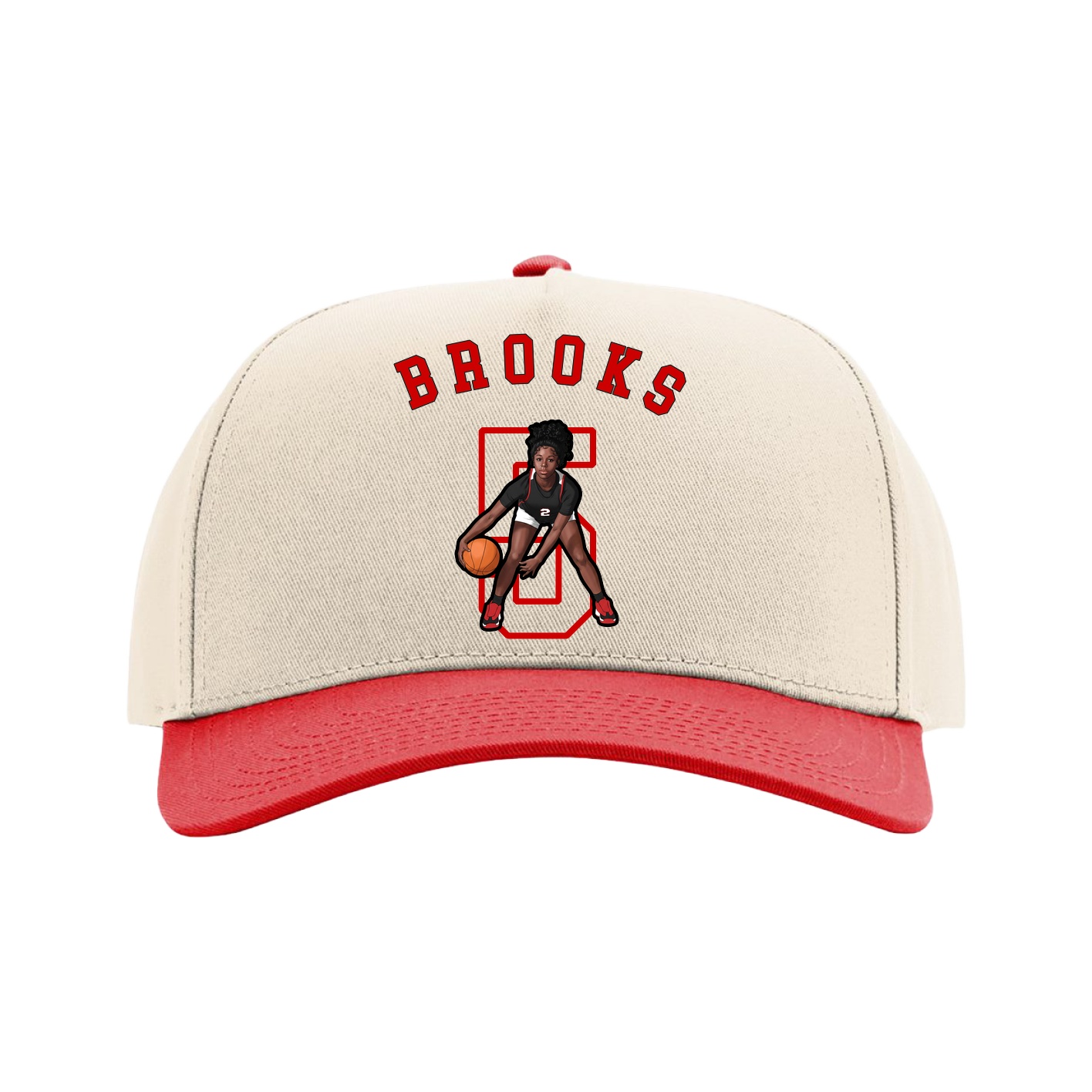 Full Fabric Five-Panel Champ Cap — Shirsey Arch in Cream/Red