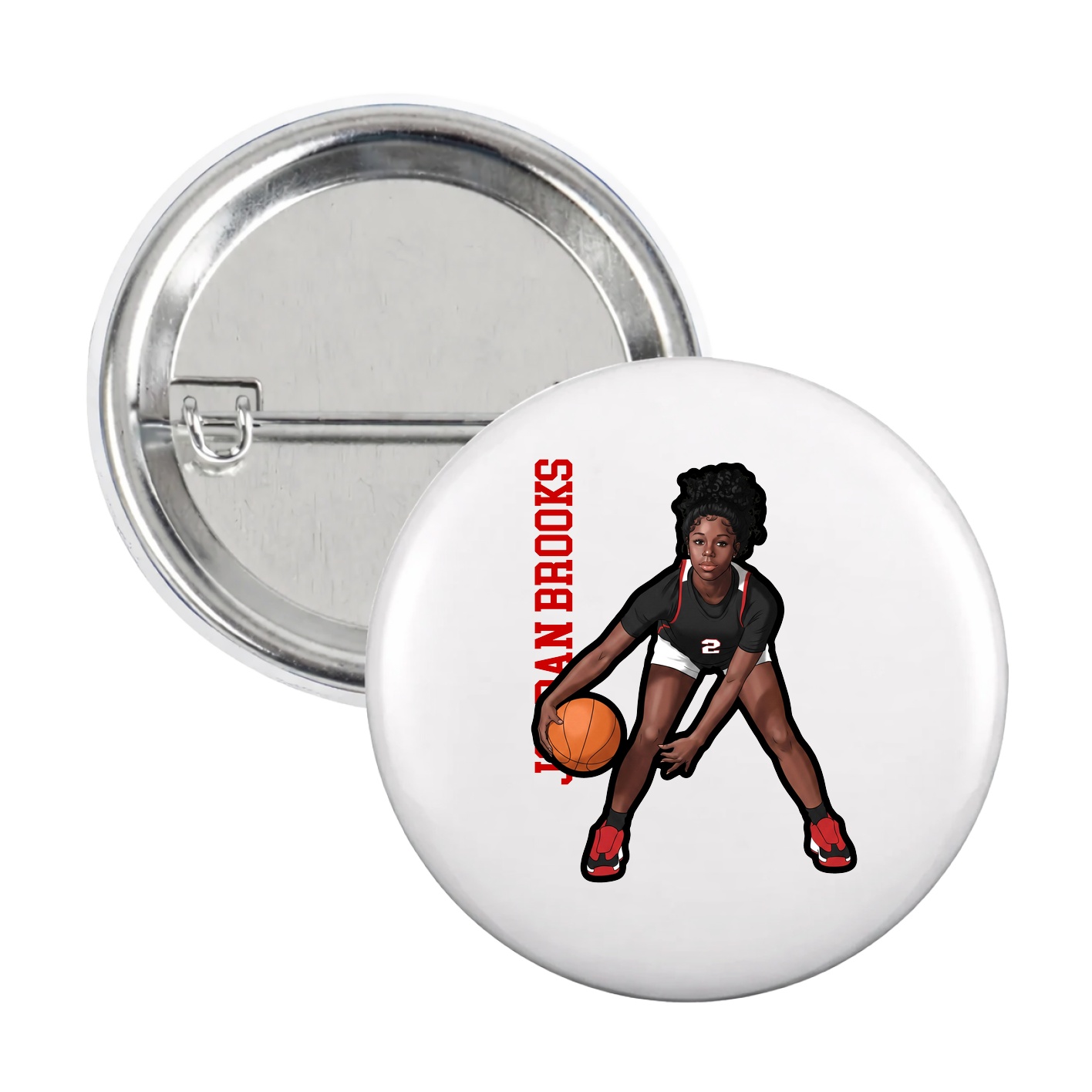 Game Day Button — Name Vertical in White