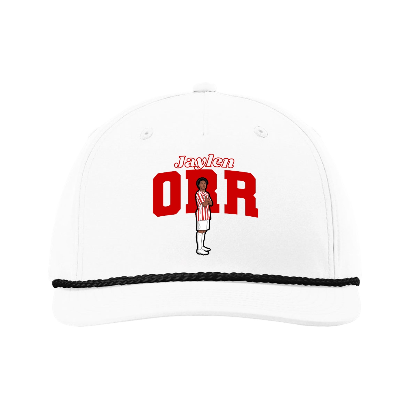 Five-Panel Classic Rope Cap — Name Arch in White