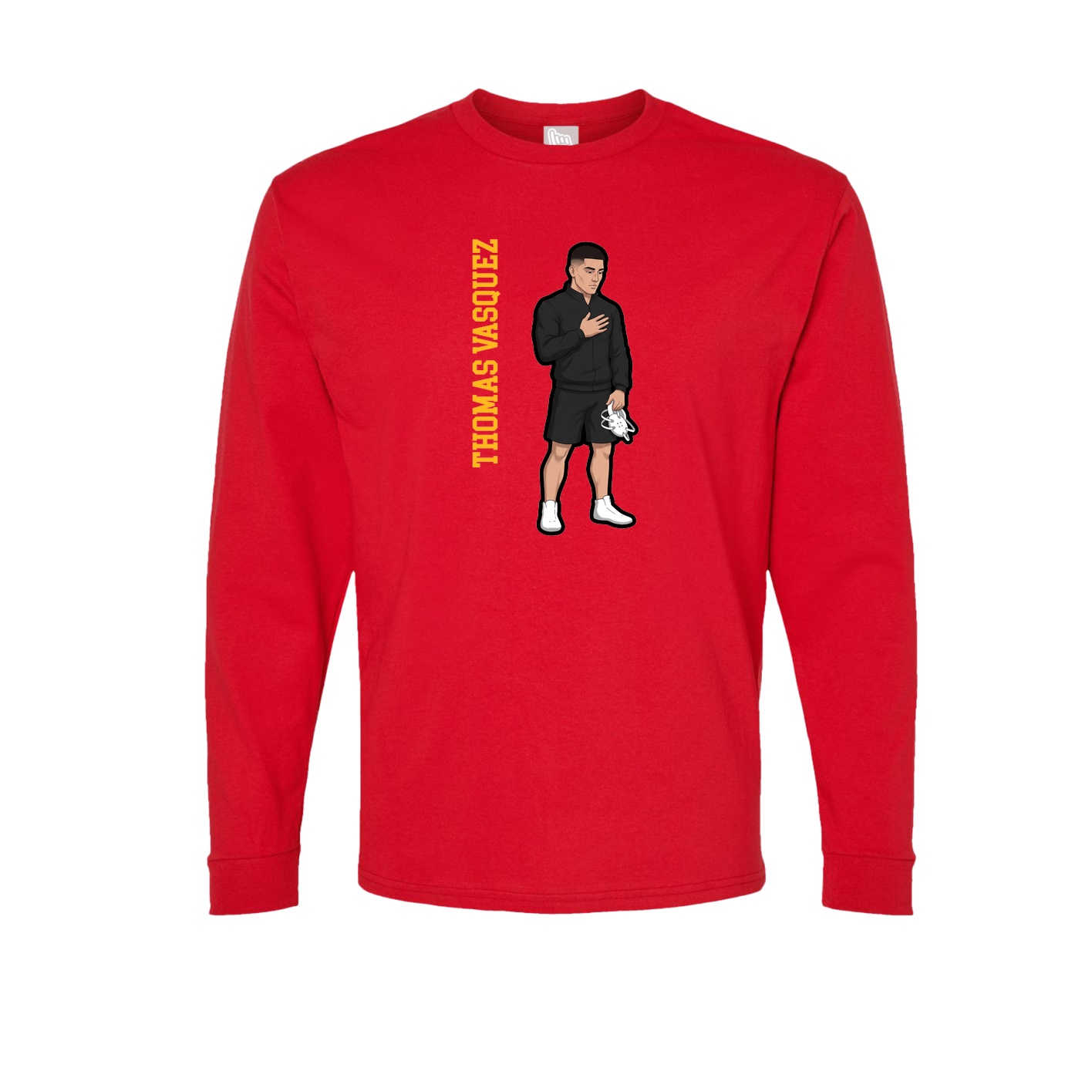 Long Sleeve Tee — Name Vertical in Red