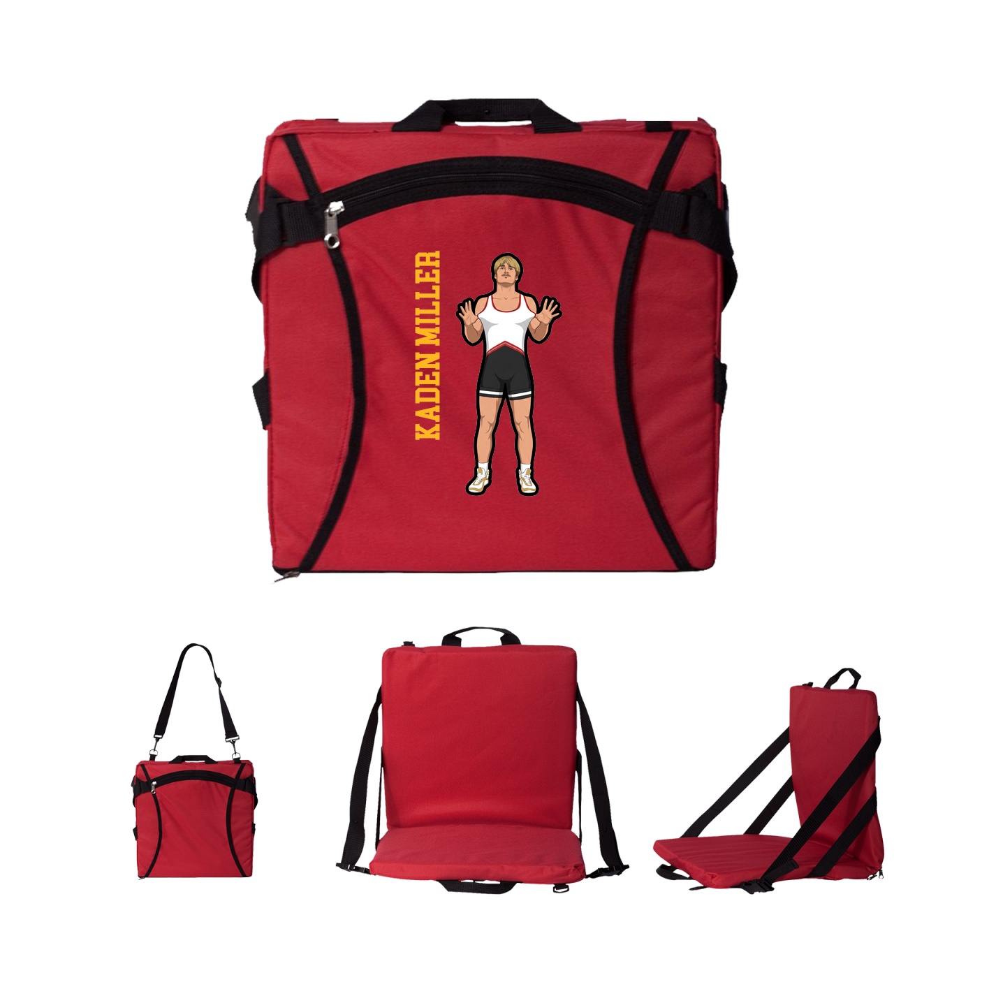 Folding Stadium Seat — Name Vertical in Red