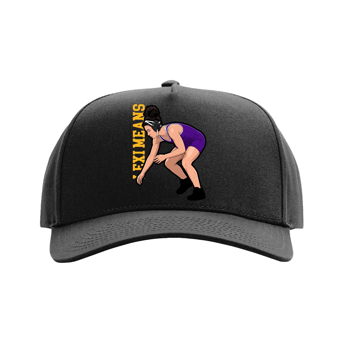 Full Fabric Five-Panel Champ Cap — Name Vertical in Black