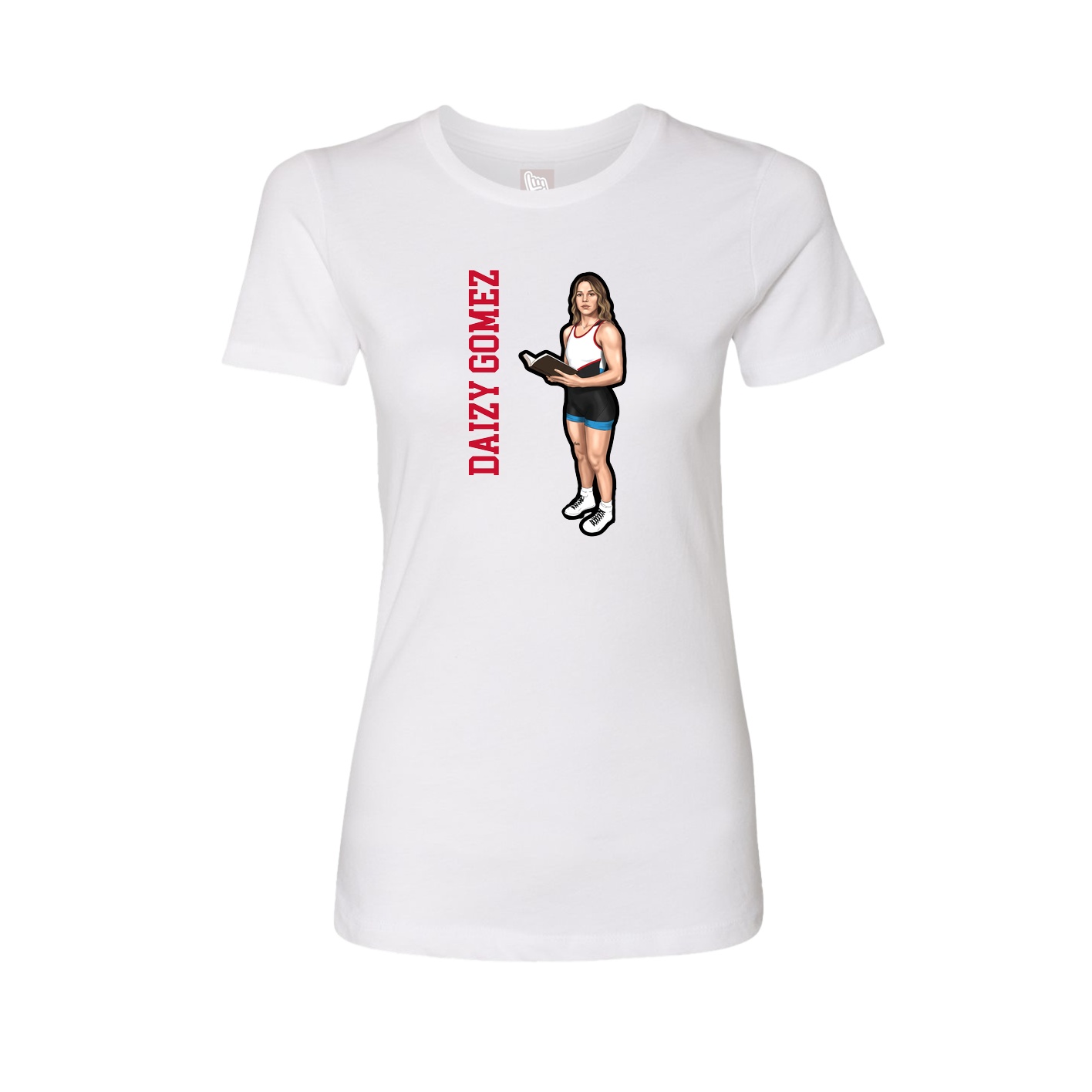 Fitted Women's Tee — Name Vertical in White