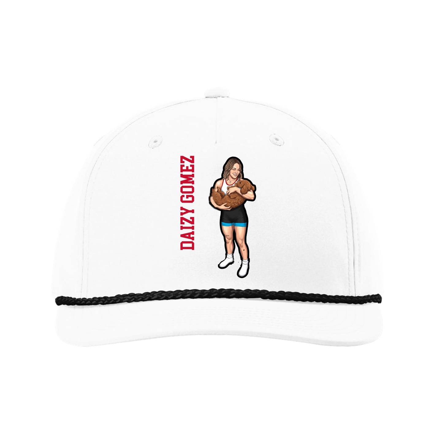 Five-Panel Classic Rope Cap — Name Vertical in White