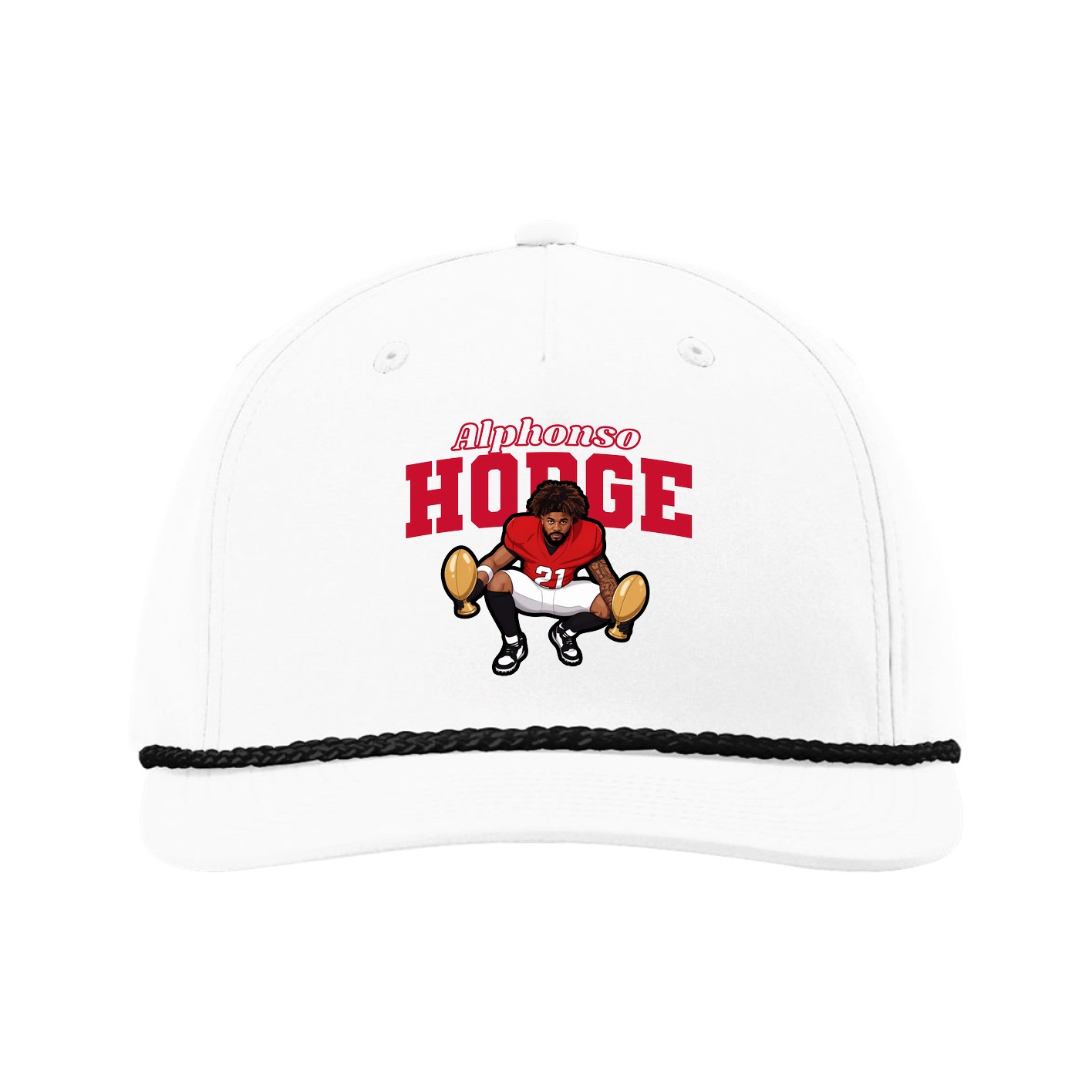 Five-Panel Classic Rope Cap — Name Arch in White