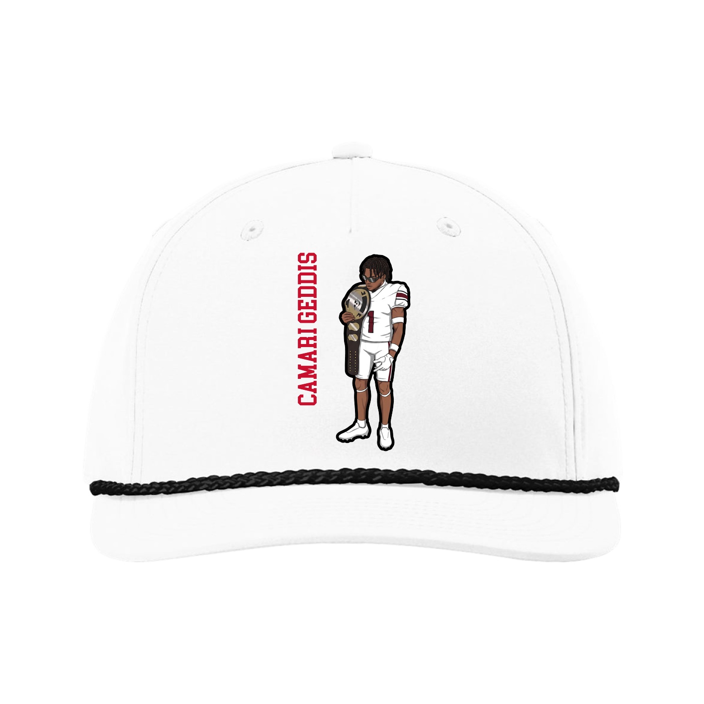 Five-Panel Classic Rope Cap — Name Vertical in White