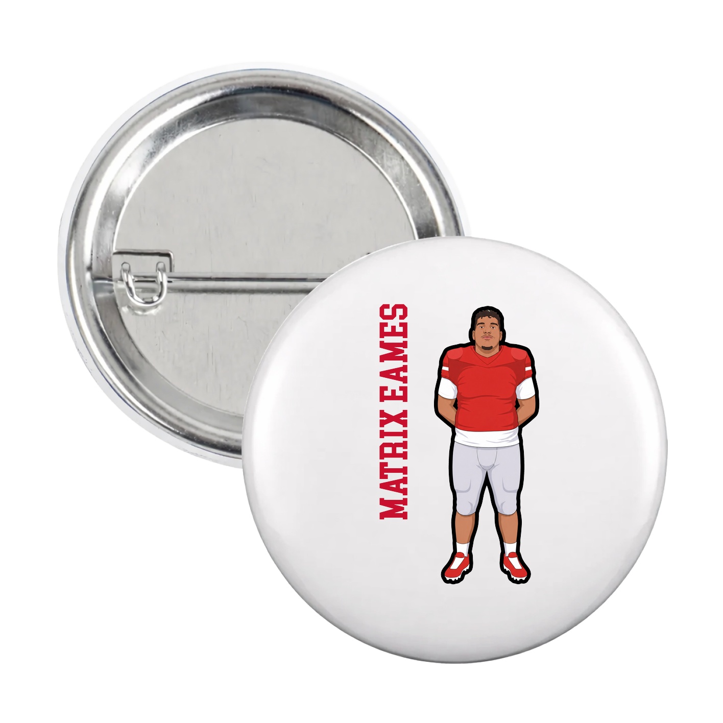 Game Day Button — Name Vertical in White