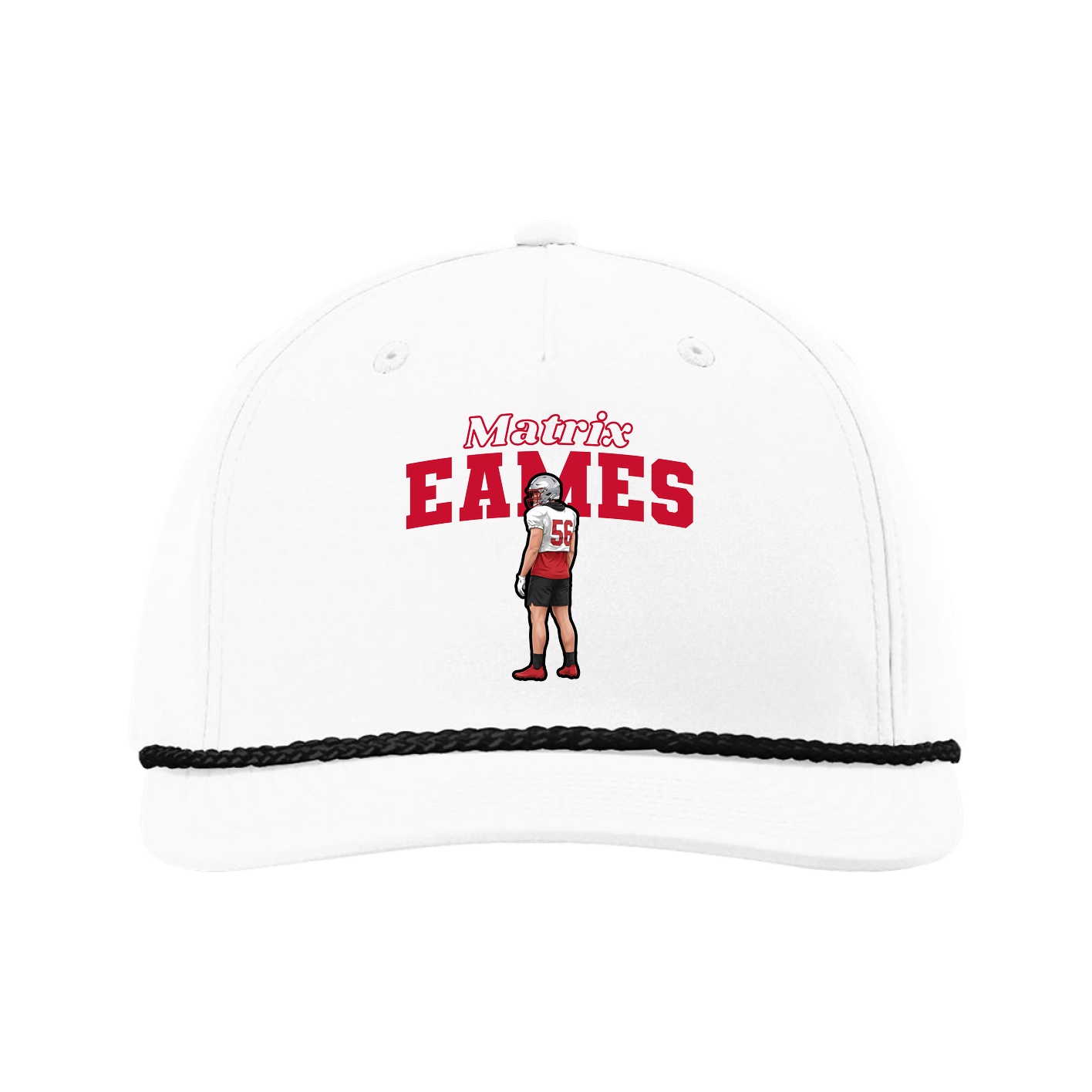 Five-Panel Classic Rope Cap — Name Arch in White