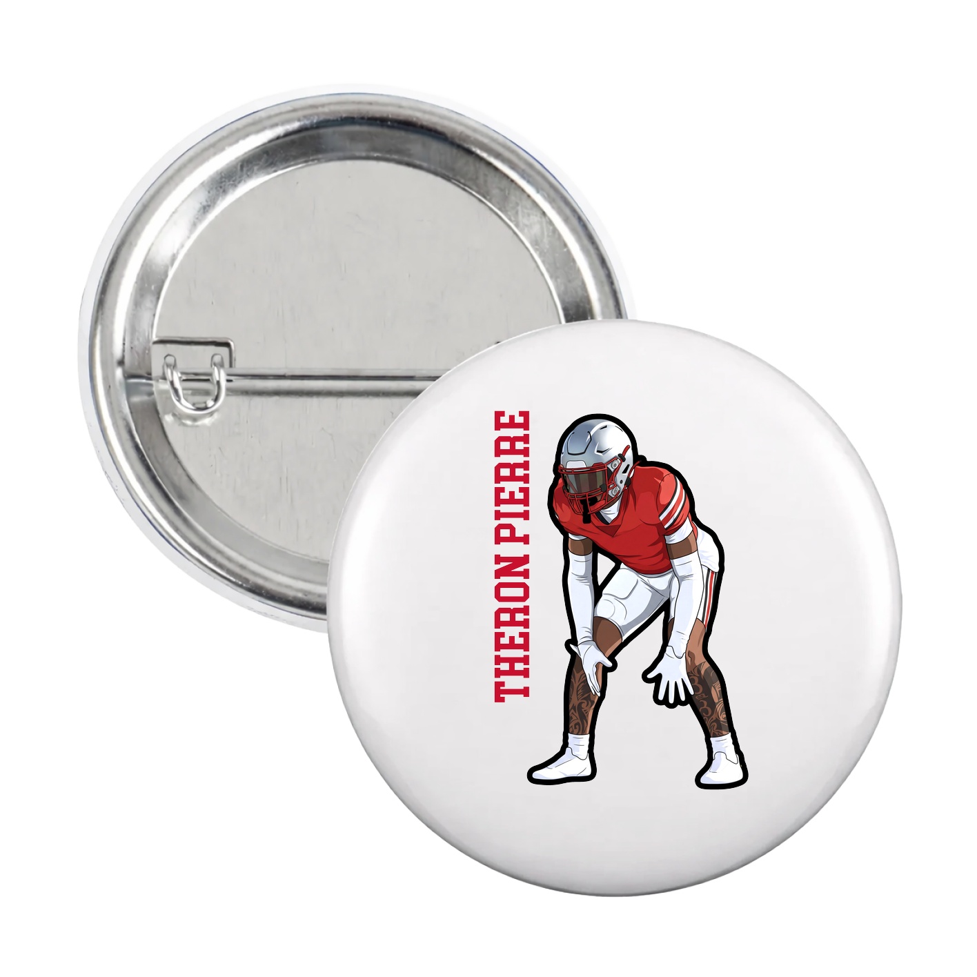Game Day Button — Name Vertical in White