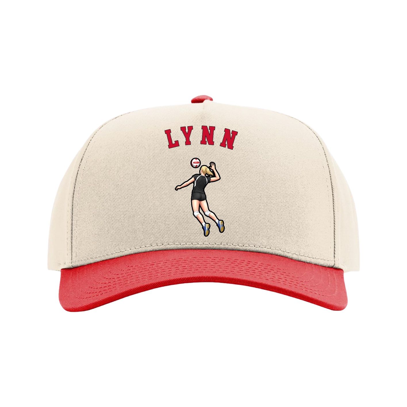 Full Fabric Five-Panel Champ Cap — Shirsey Arch in Cream/Red