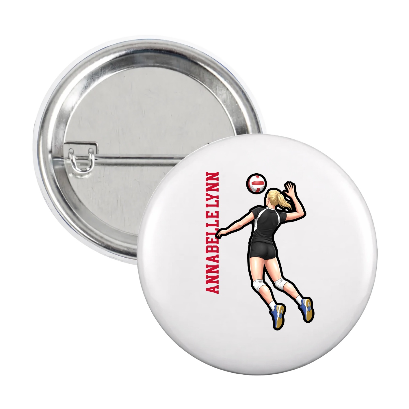 Game Day Button — Name Vertical in White