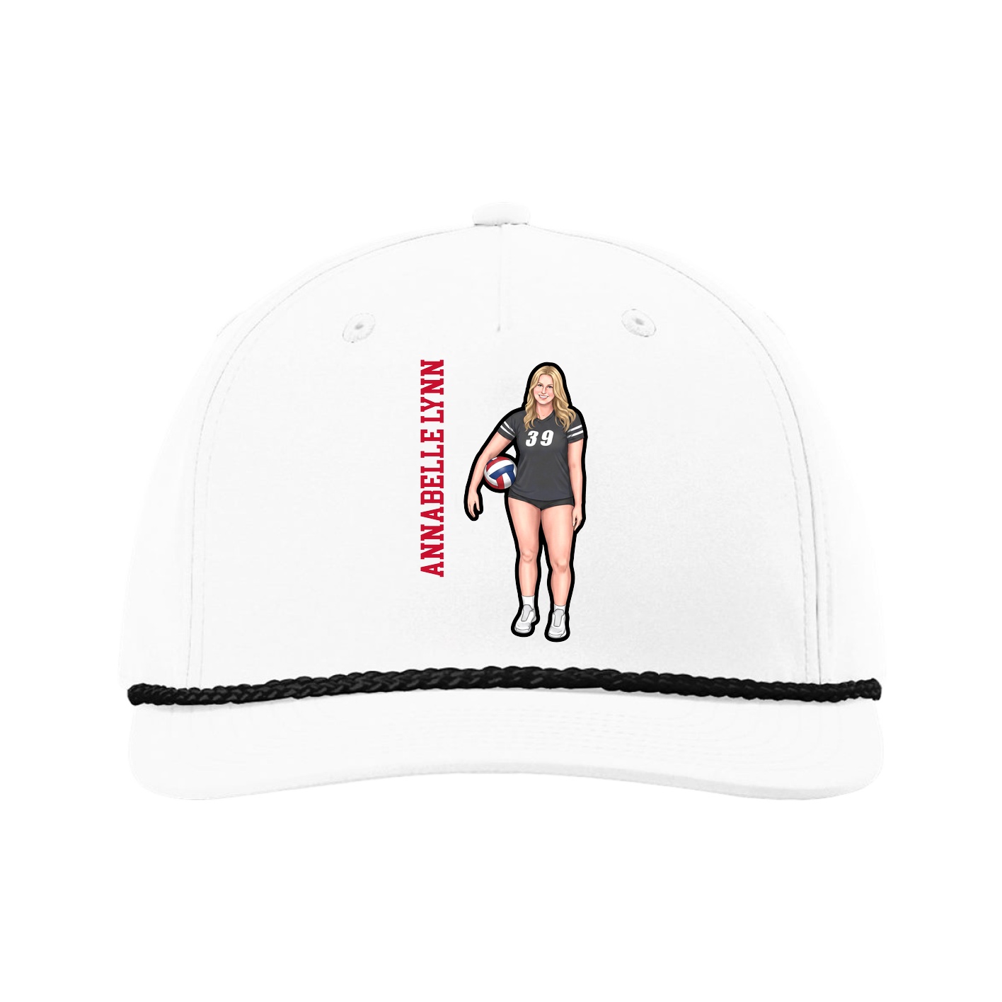 Five-Panel Classic Rope Cap — Name Vertical in White