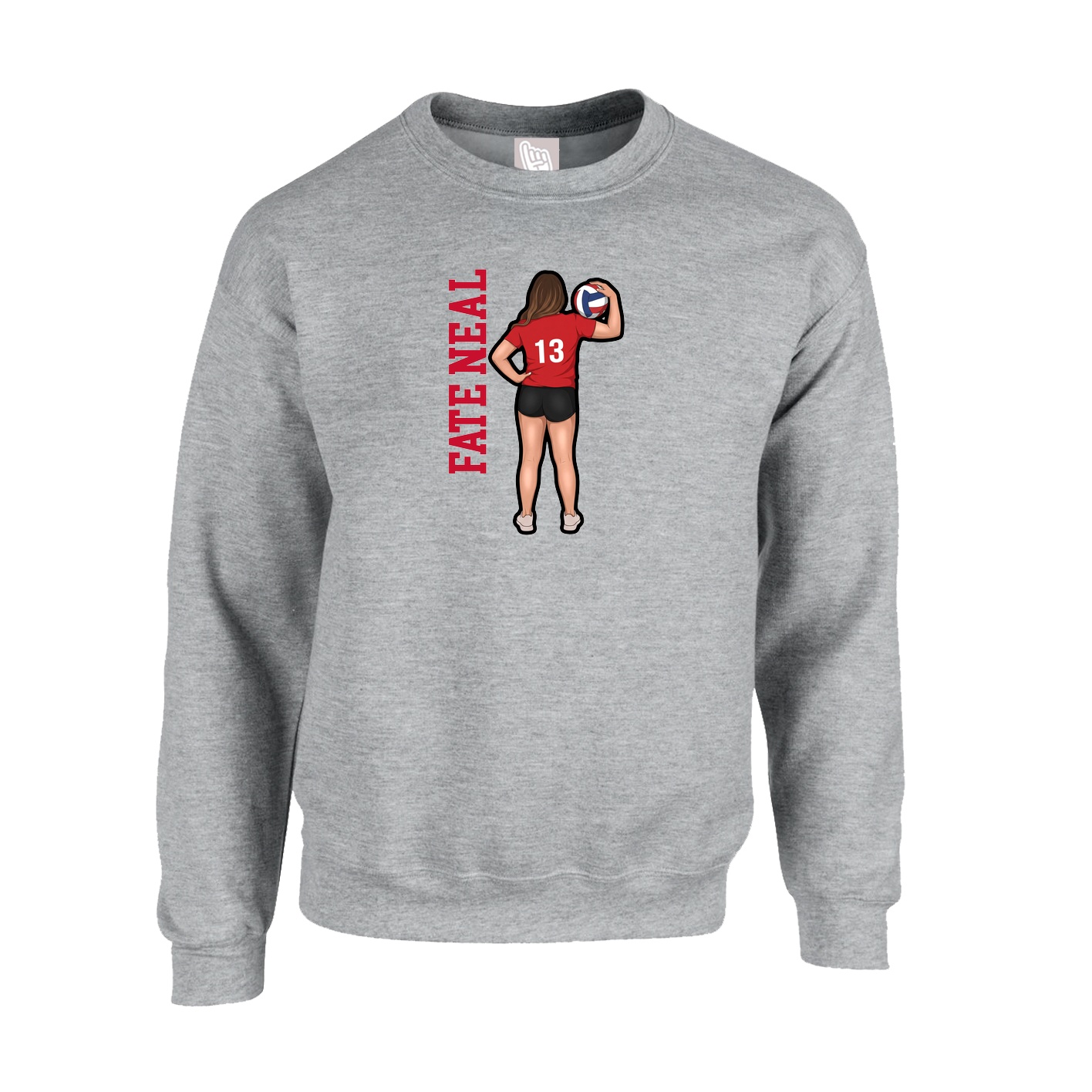 Fleece Crew — Name Vertical in Grey