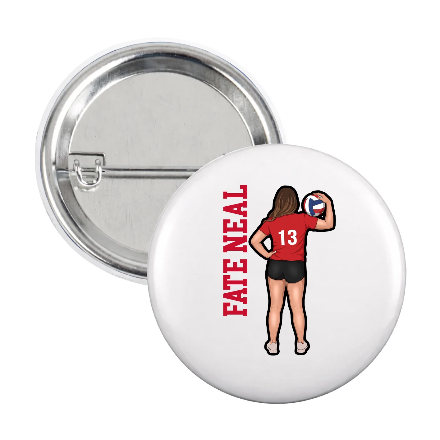 Game Day Button — Name Vertical in White