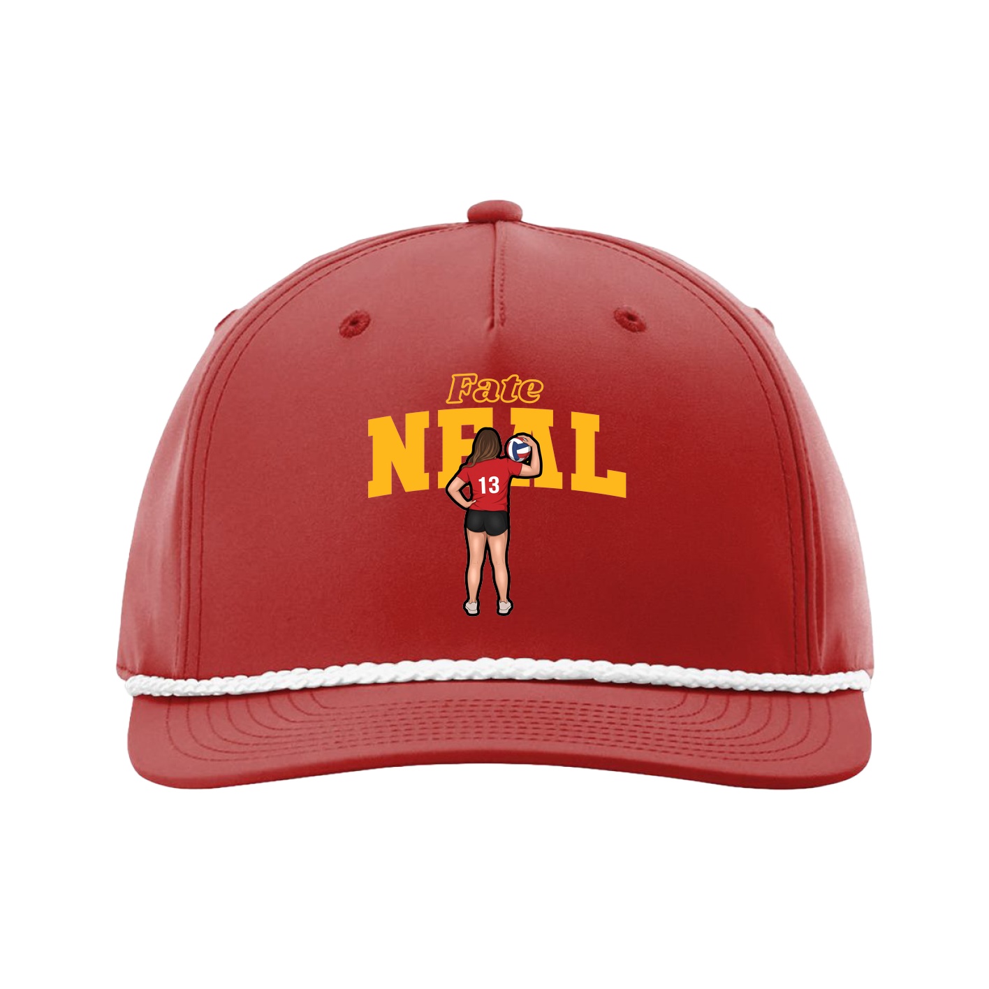 Five-Panel Classic Rope Cap — Name Arch in Red