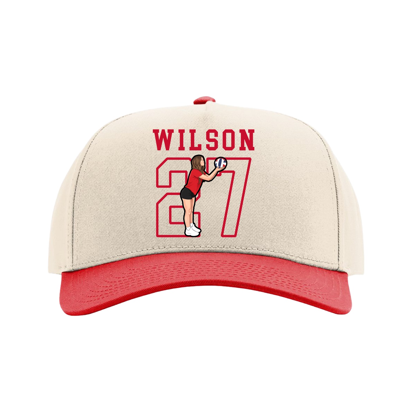 Full Fabric Five-Panel Champ Cap — Shirsey in Cream/Red