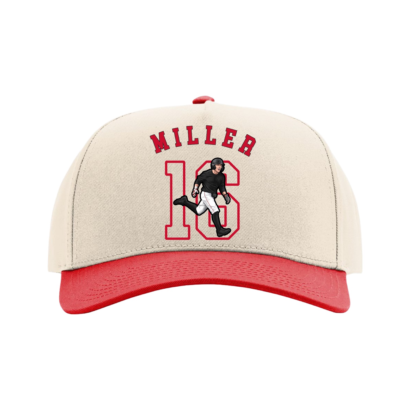 Full Fabric Five-Panel Champ Cap — Shirsey Arch in Cream/Red