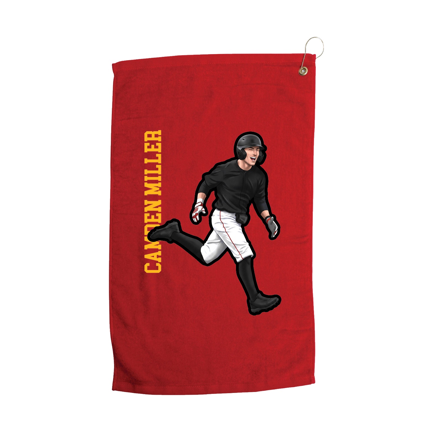 Golf Towel — Name Vertical in Red