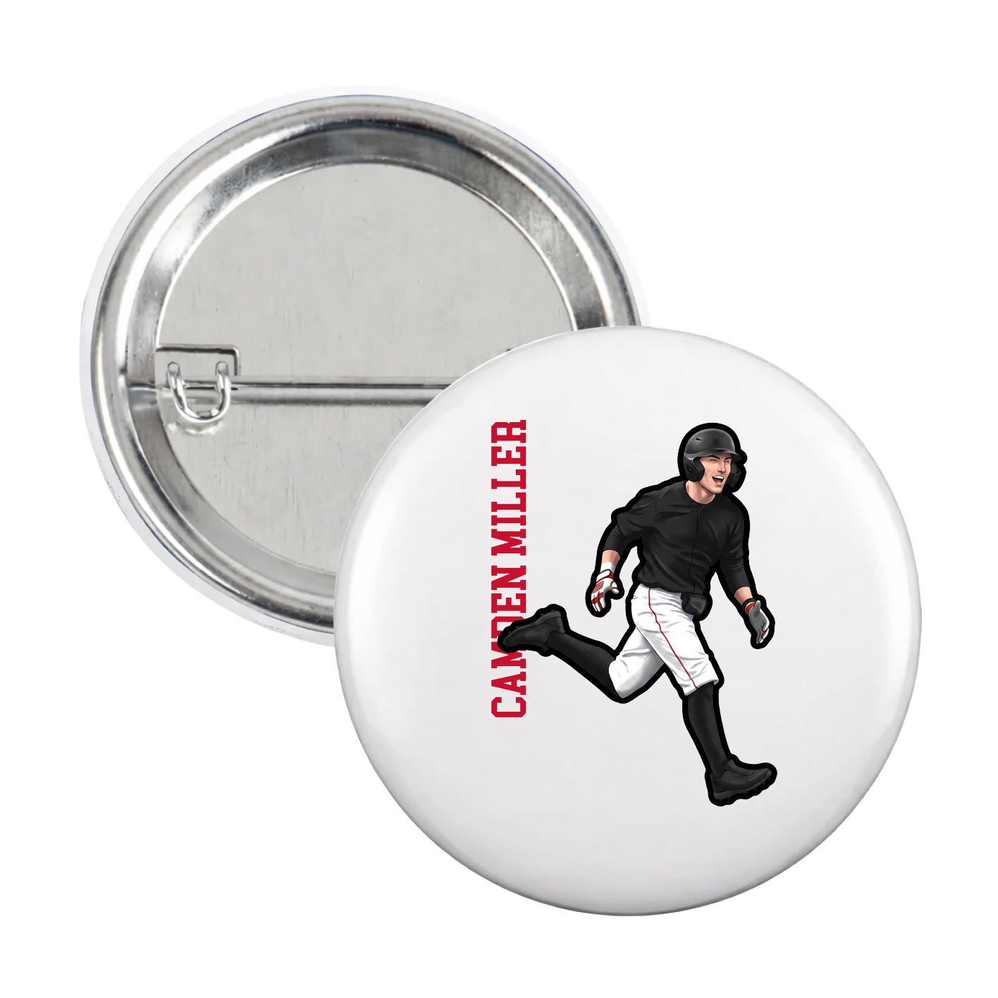 Game Day Button — Name Vertical in White