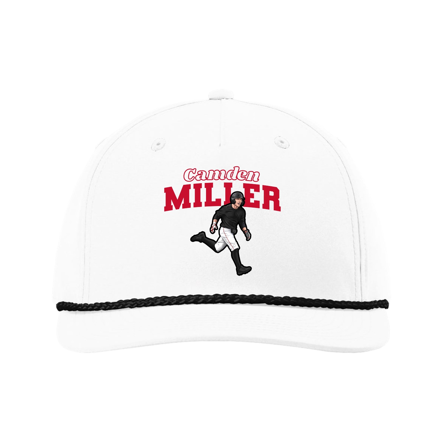 Five-Panel Classic Rope Cap — Name Arch in White