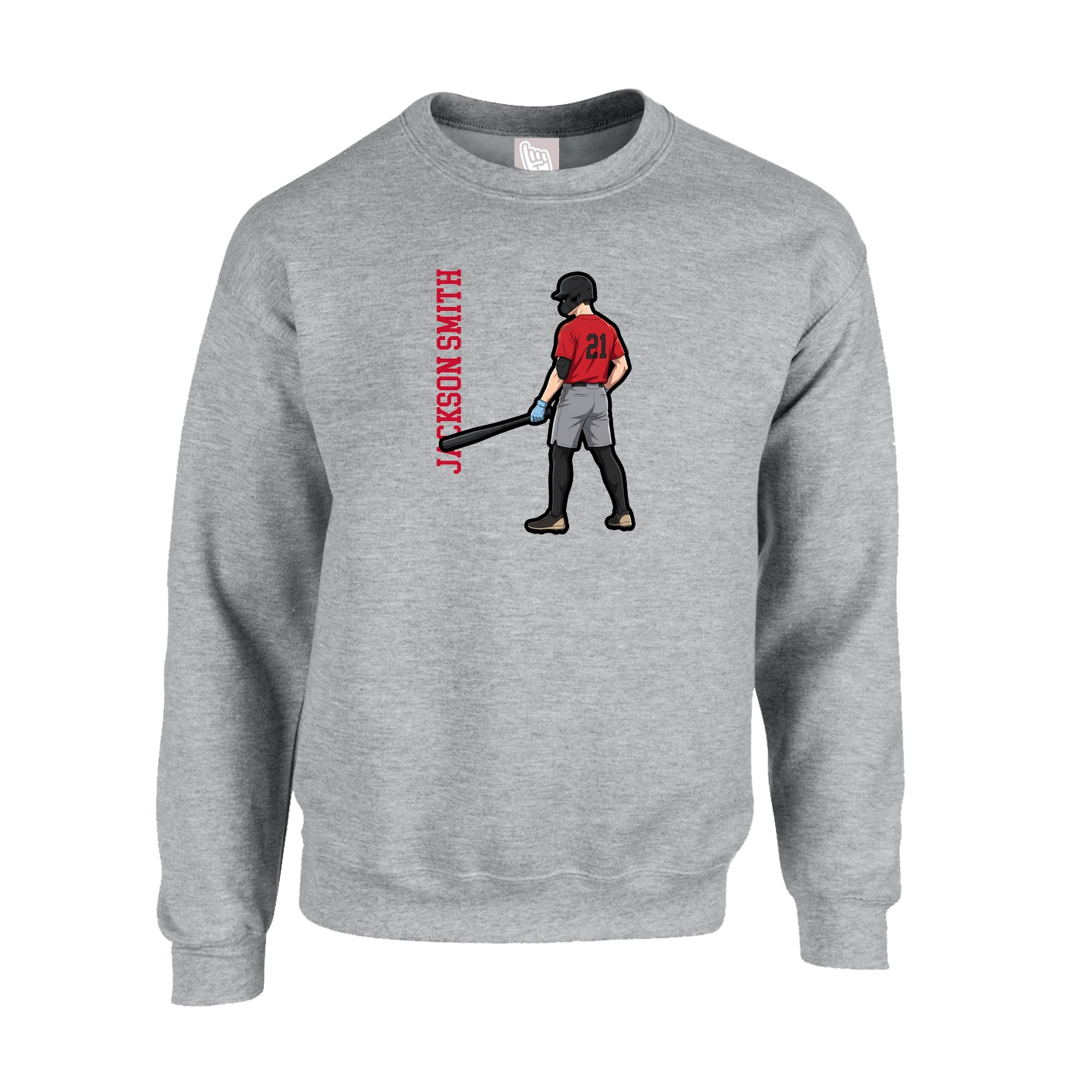 Fleece Crew — Name Vertical in Grey