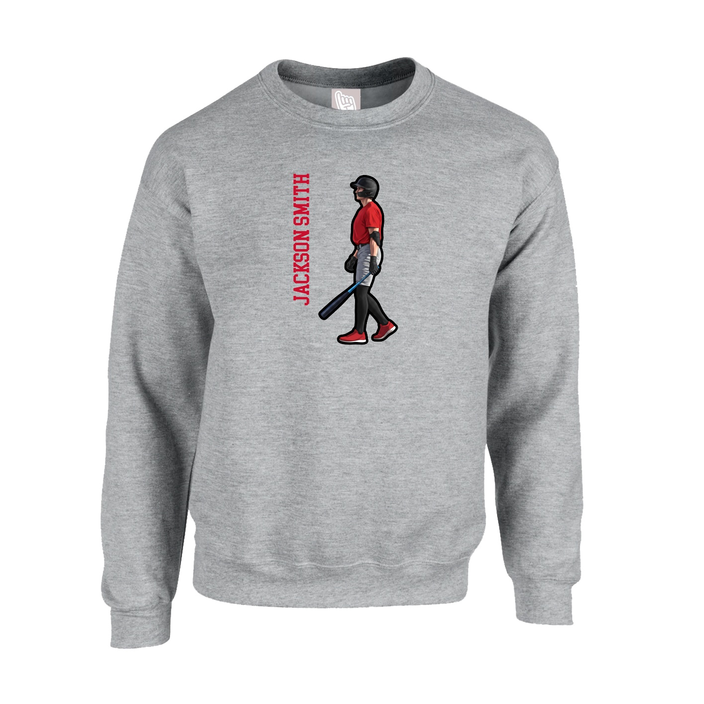 Fleece Crew — Name Vertical in Grey