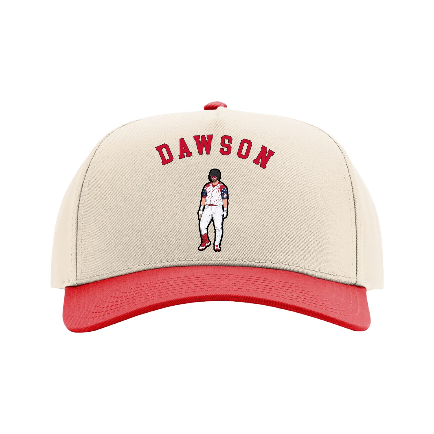 Full Fabric Five-Panel Champ Cap — Shirsey Arch in Cream/Red