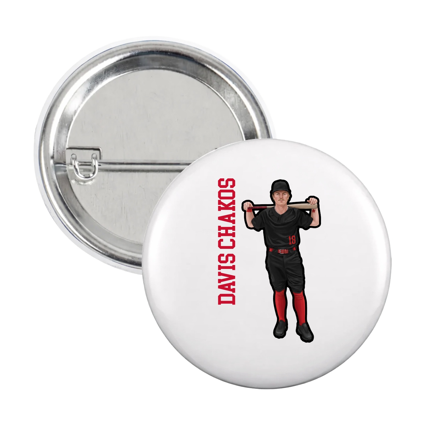 Game Day Button — Name Vertical in White