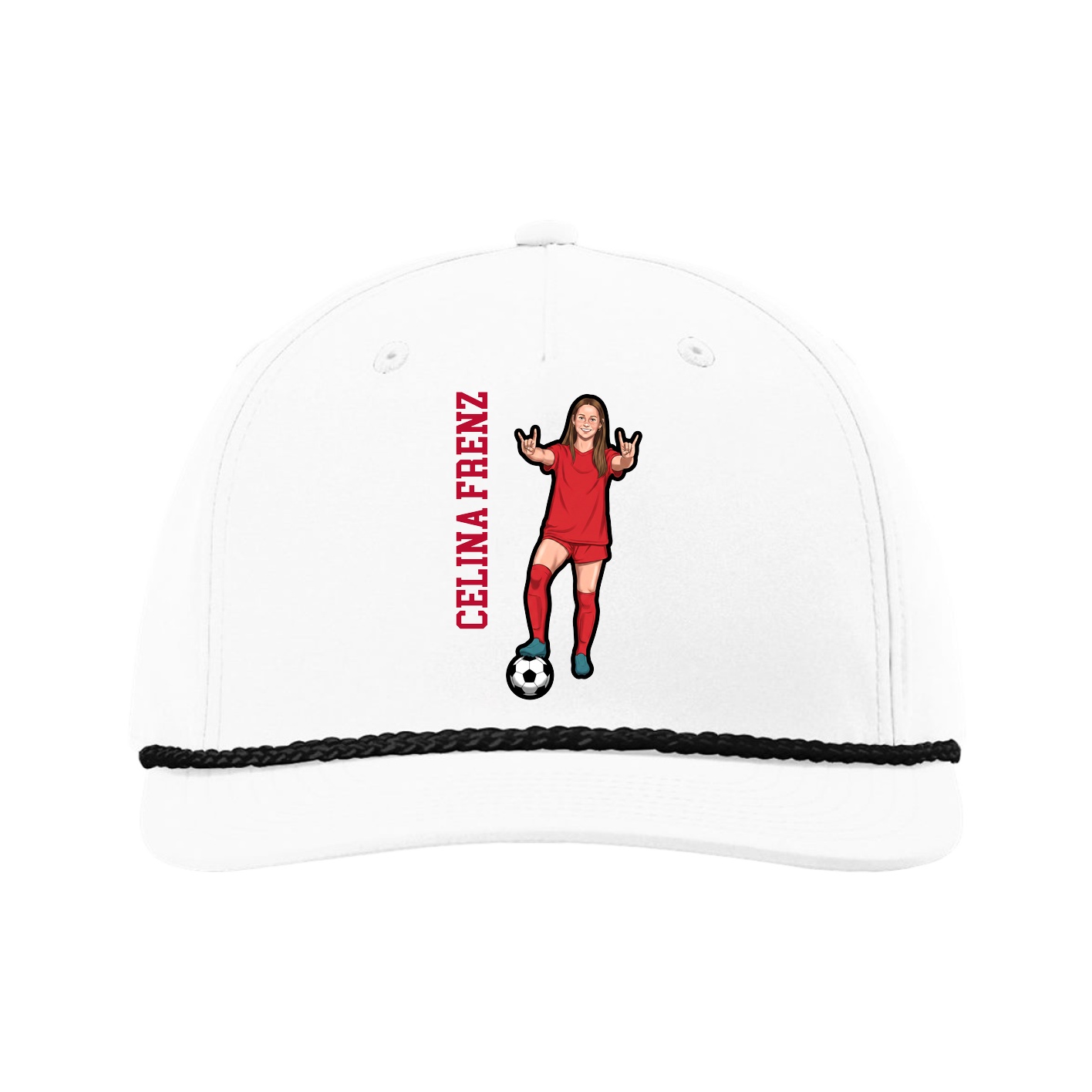 Five-Panel Classic Rope Cap — Name Vertical in White