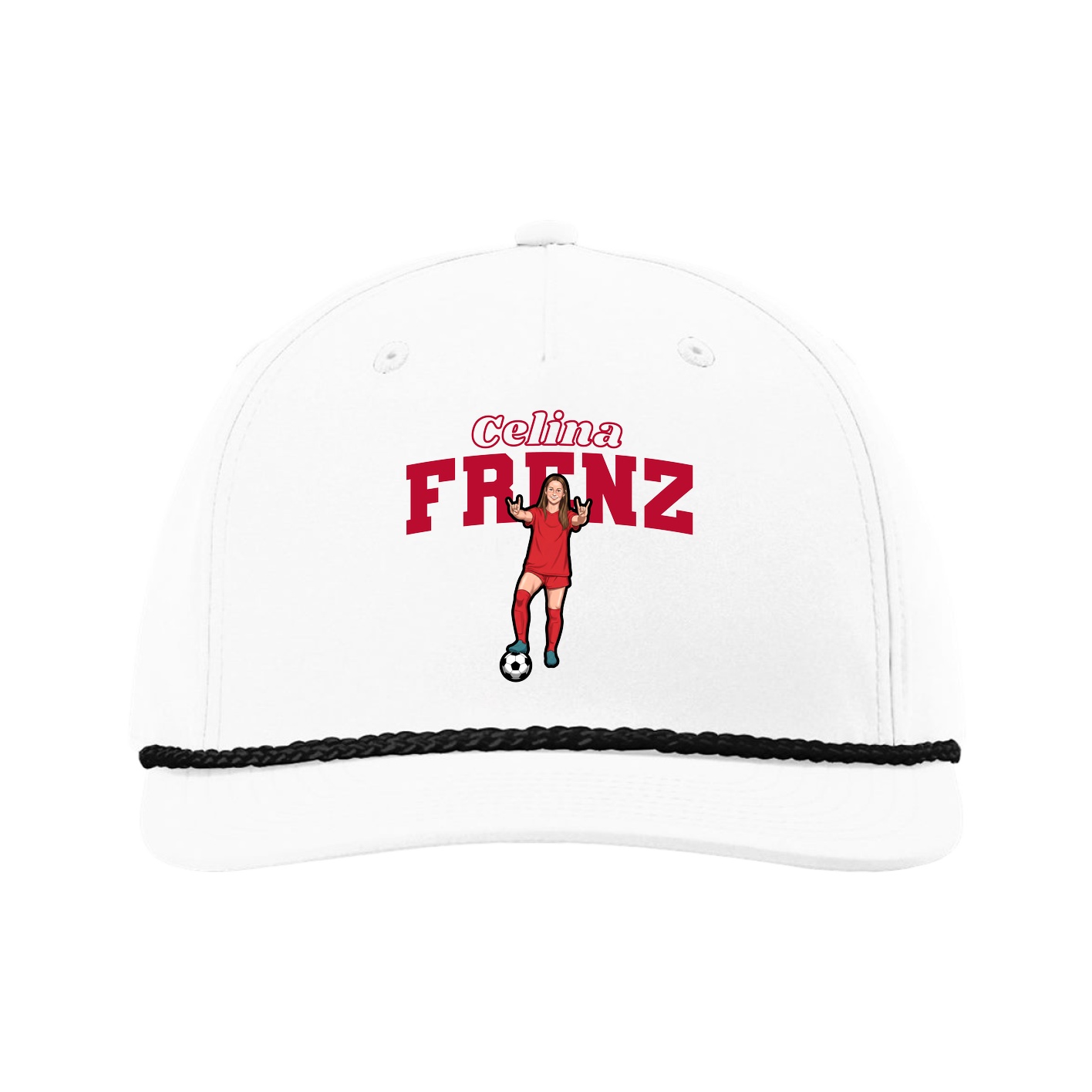 Five-Panel Classic Rope Cap — Name Arch in White