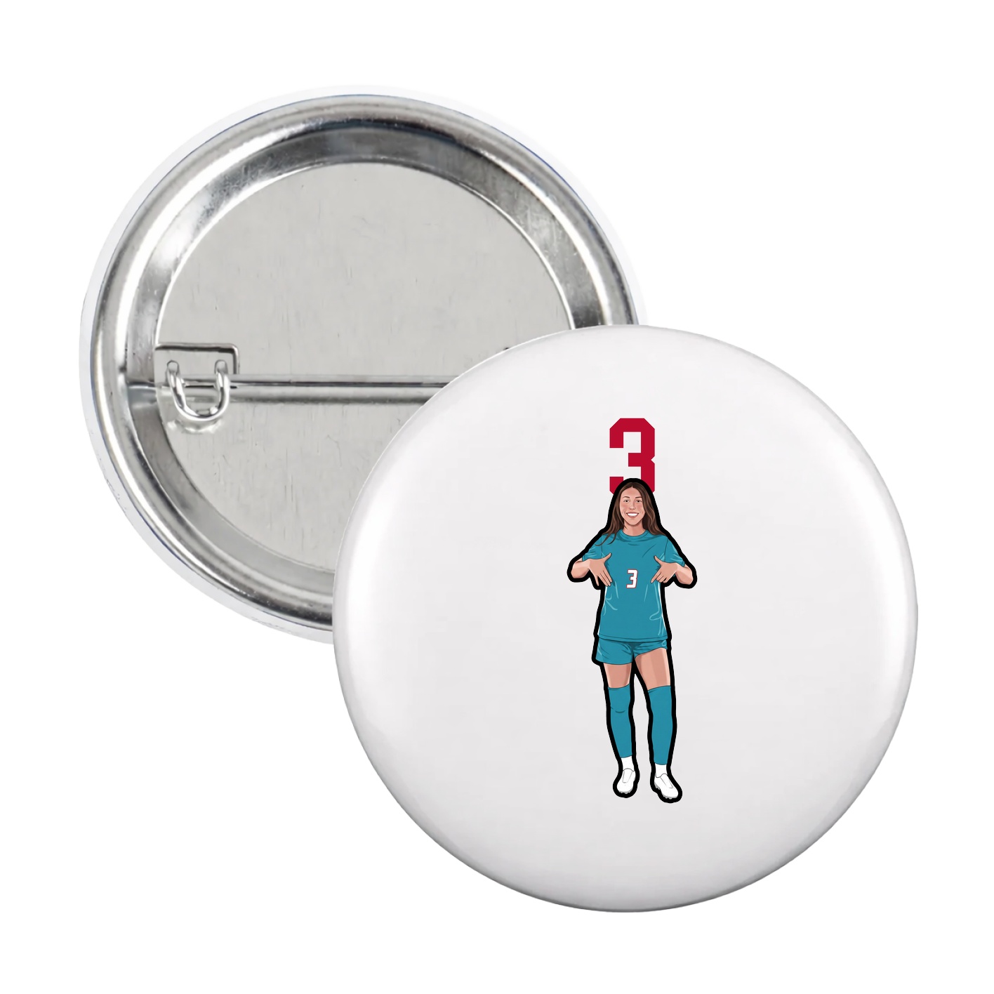 Game Day Button — Number Top in White