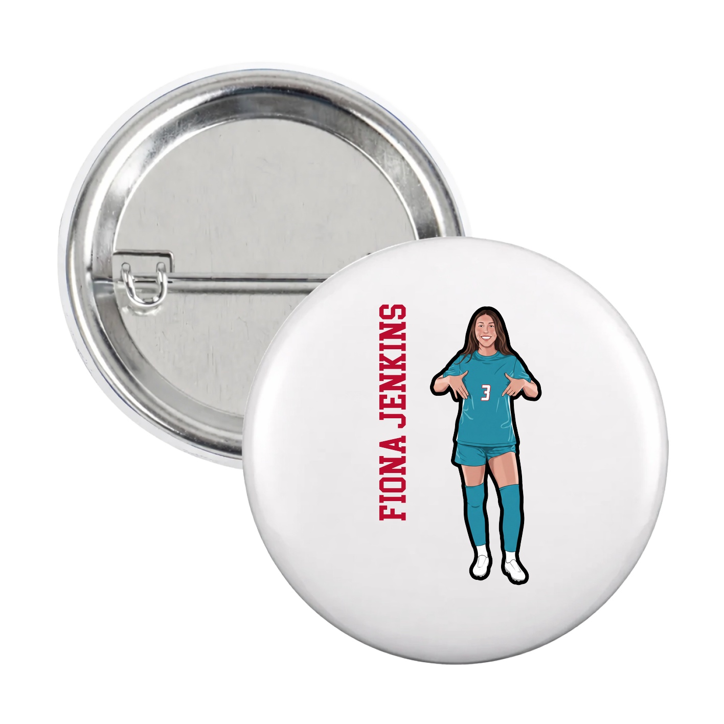 Game Day Button — Name Vertical in White