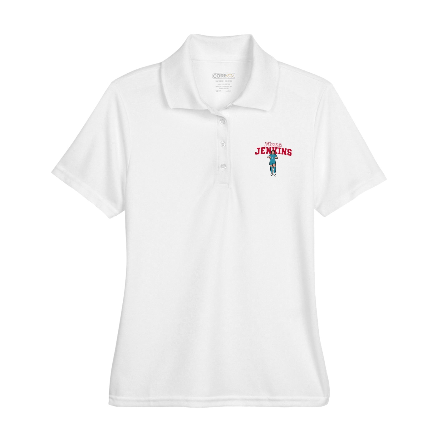 Womens Performance Polo — Name Arch in White
