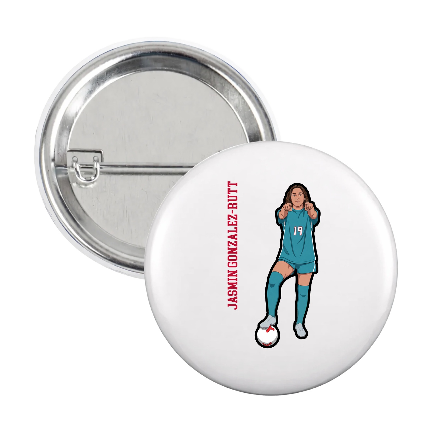 Game Day Button — Name Vertical in White