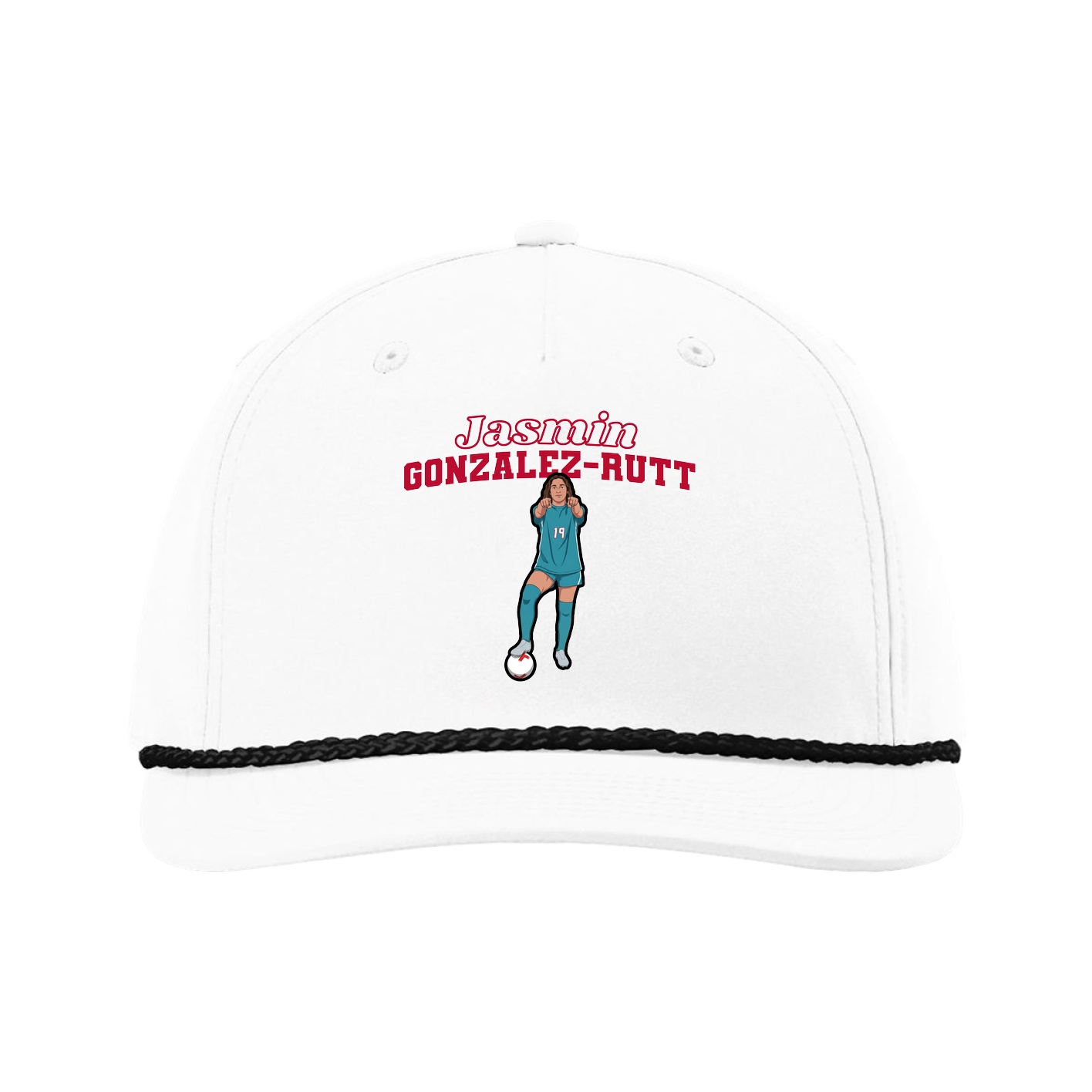 Five-Panel Classic Rope Cap — Name Arch in White
