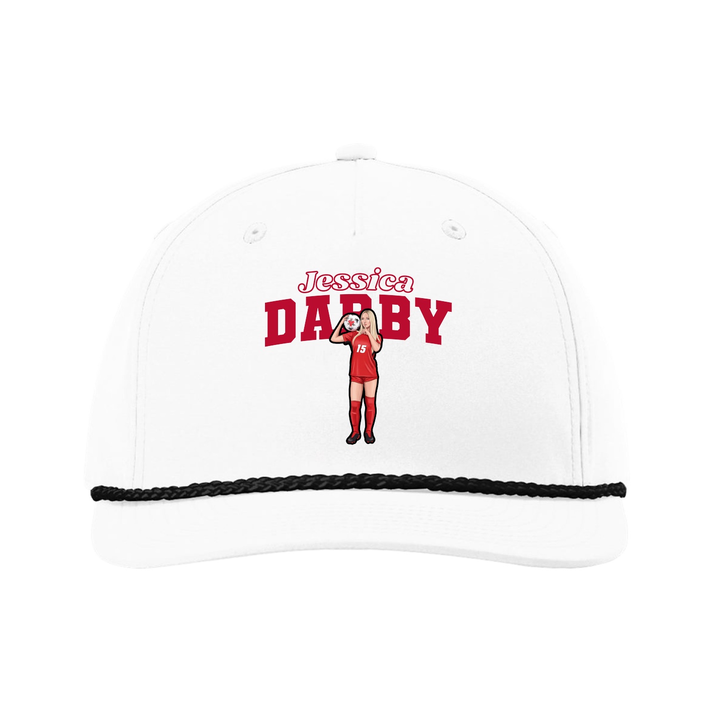 Five-Panel Classic Rope Cap — Name Arch in White
