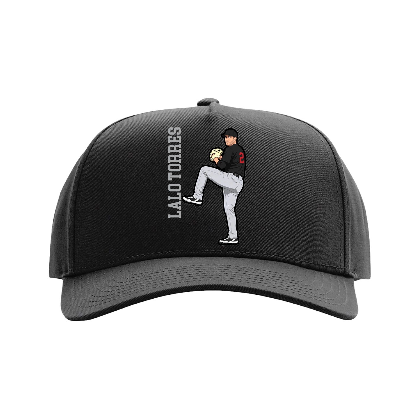 Full Fabric Five-Panel Champ Cap — Name Vertical in Black