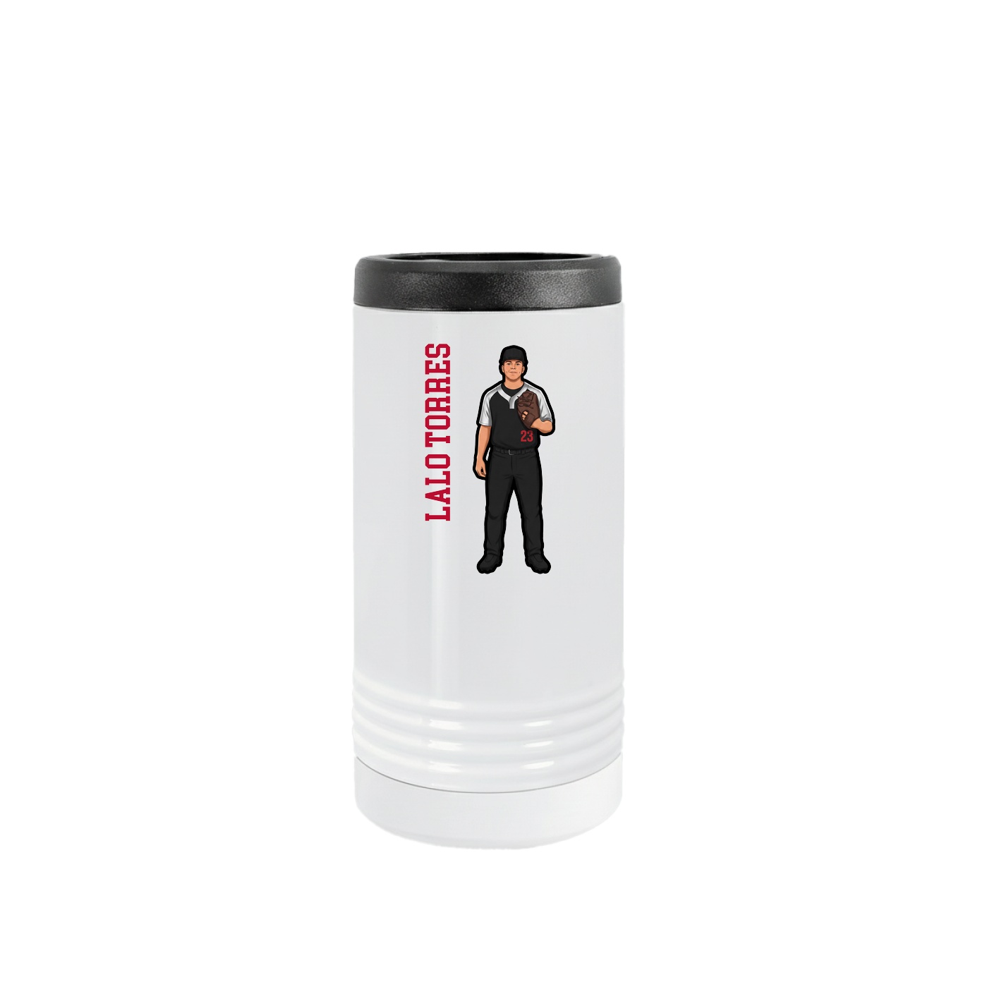 Slim Beverage Holder — Name Vertical in White