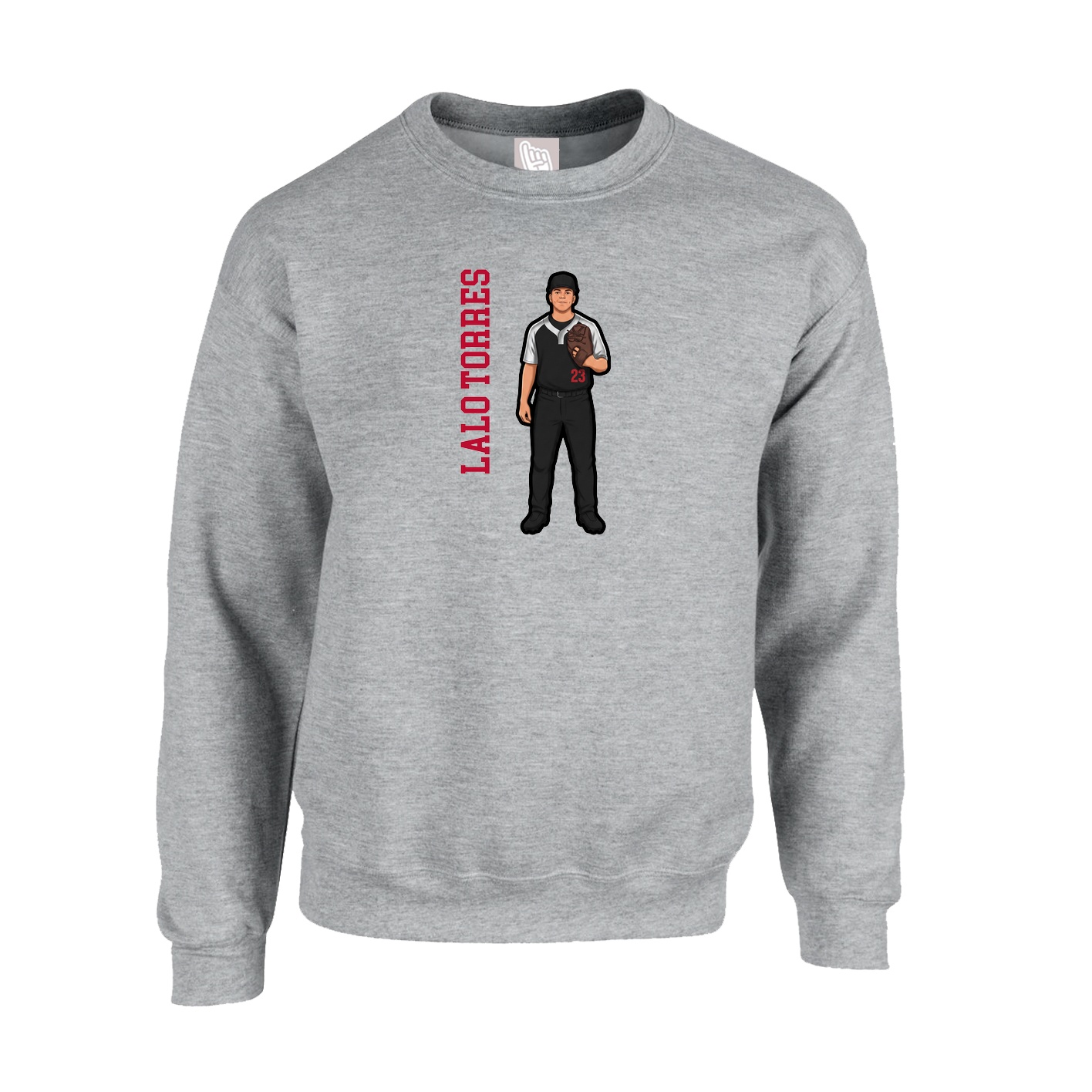 Fleece Crew — Name Vertical in Grey