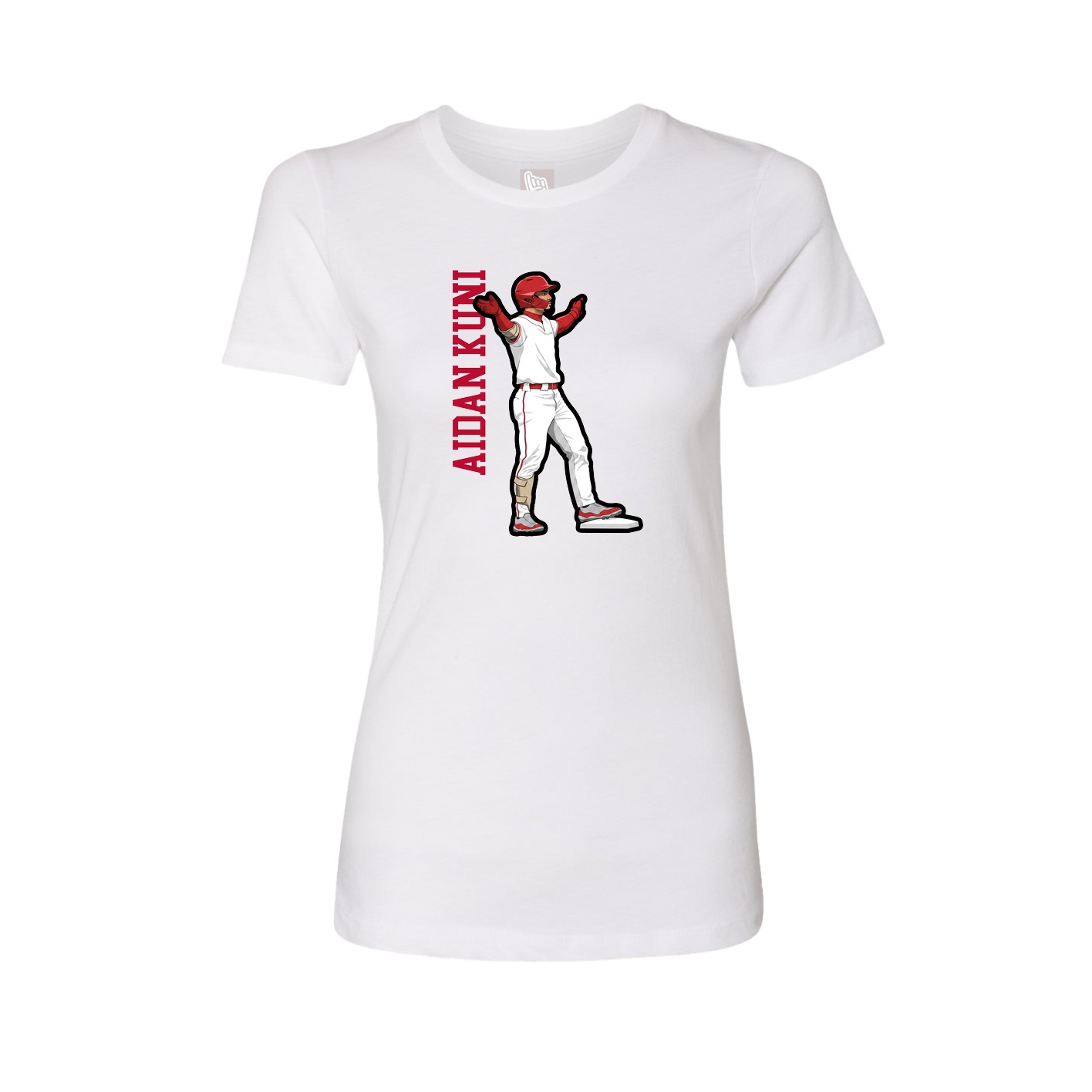 Fitted Women's Tee — Name Vertical in White