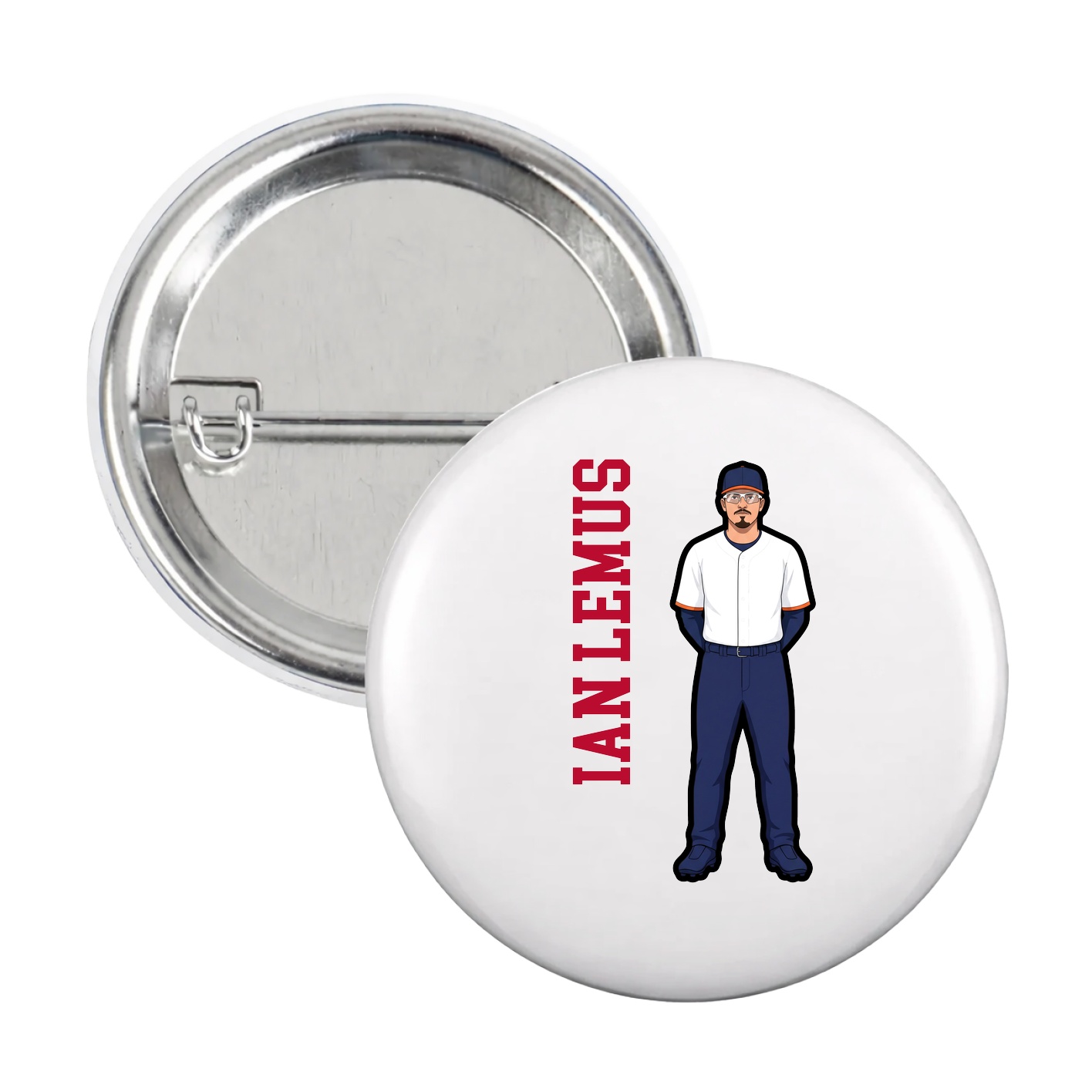 Game Day Button — Name Vertical in White