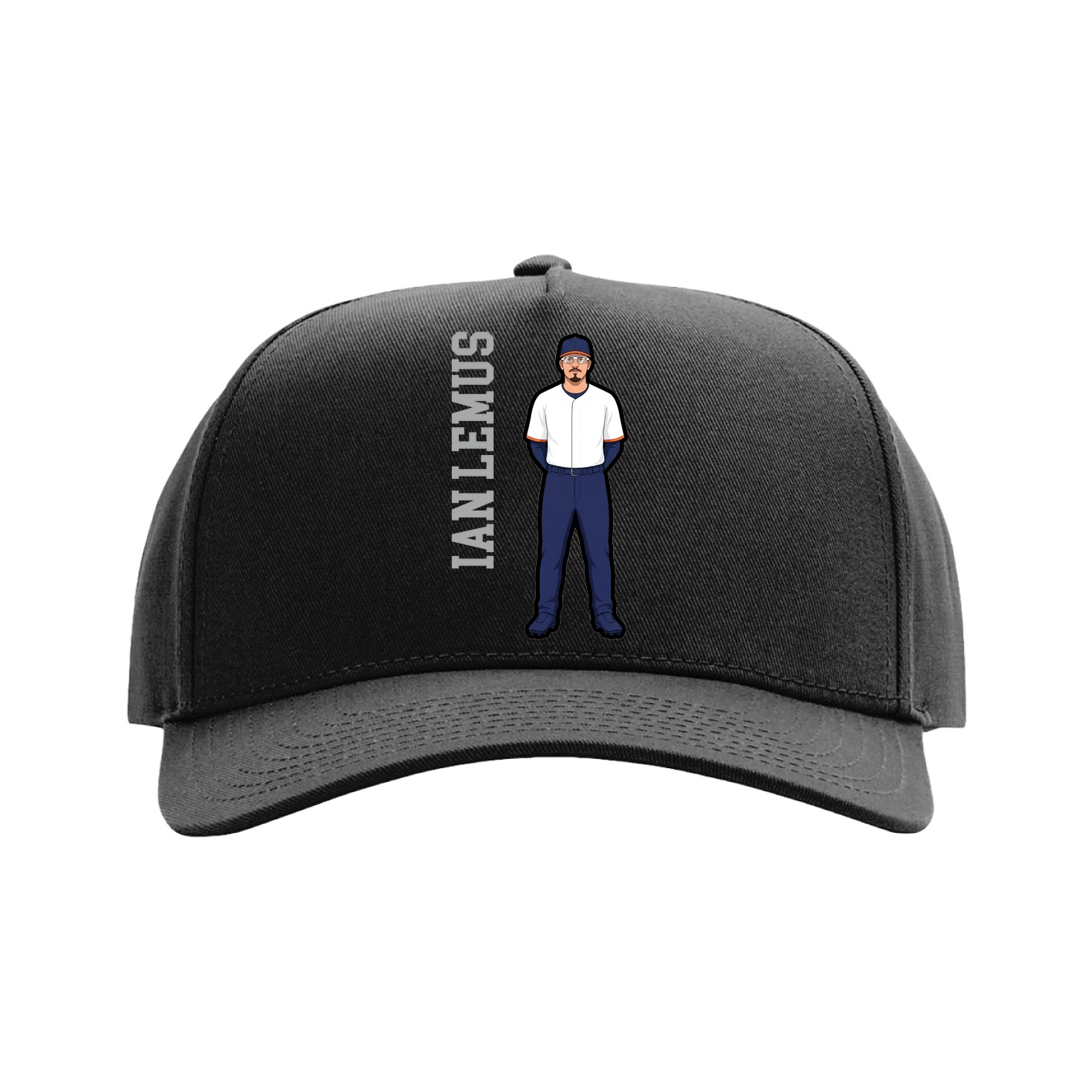 Full Fabric Five-Panel Champ Cap — Name Vertical in Black