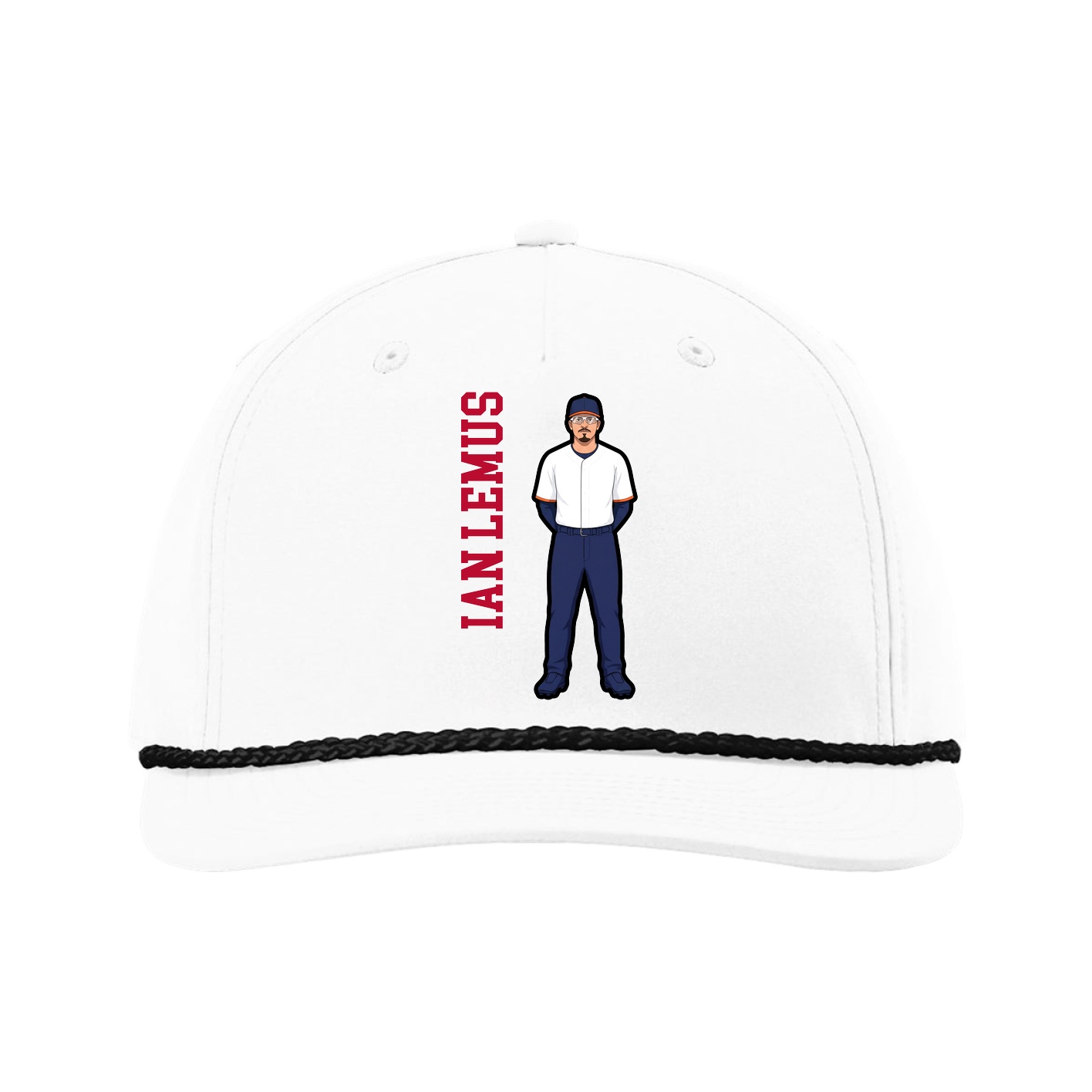 Five-Panel Classic Rope Cap — Name Vertical in White