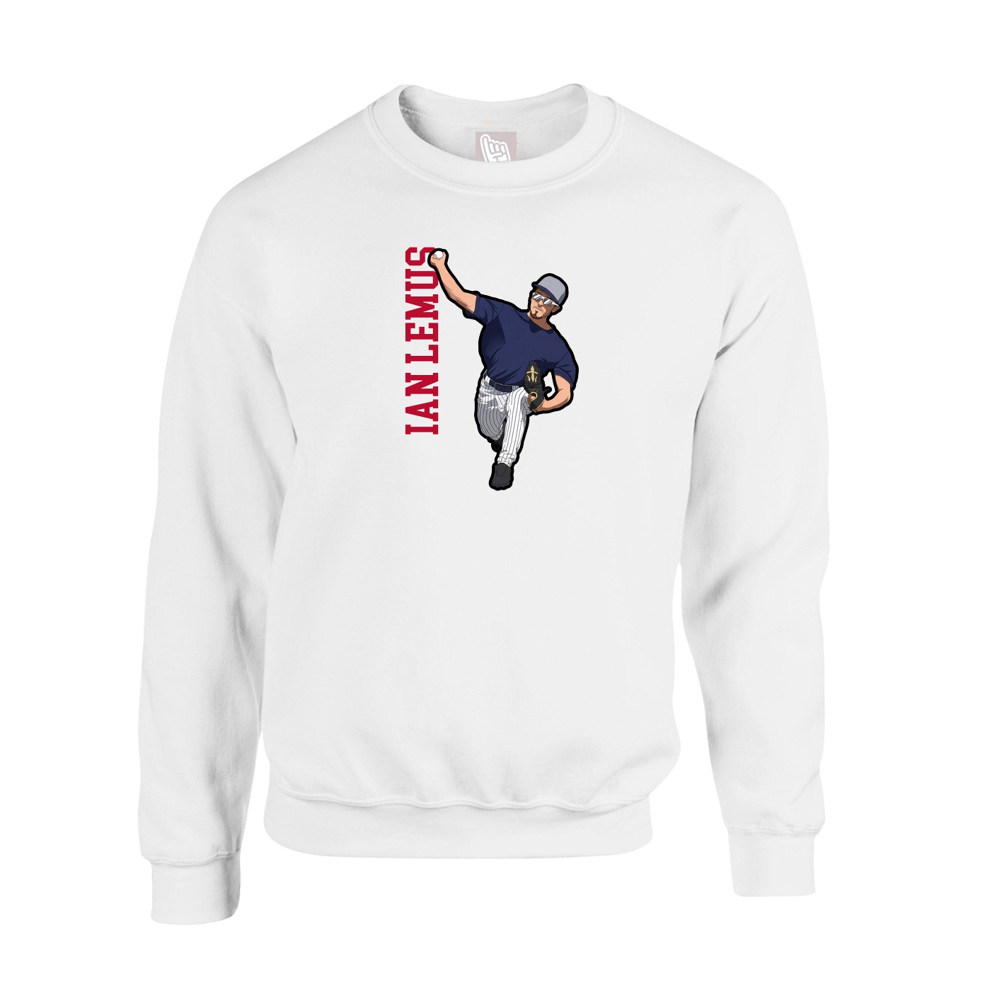 Fleece Crew — Name Vertical in White