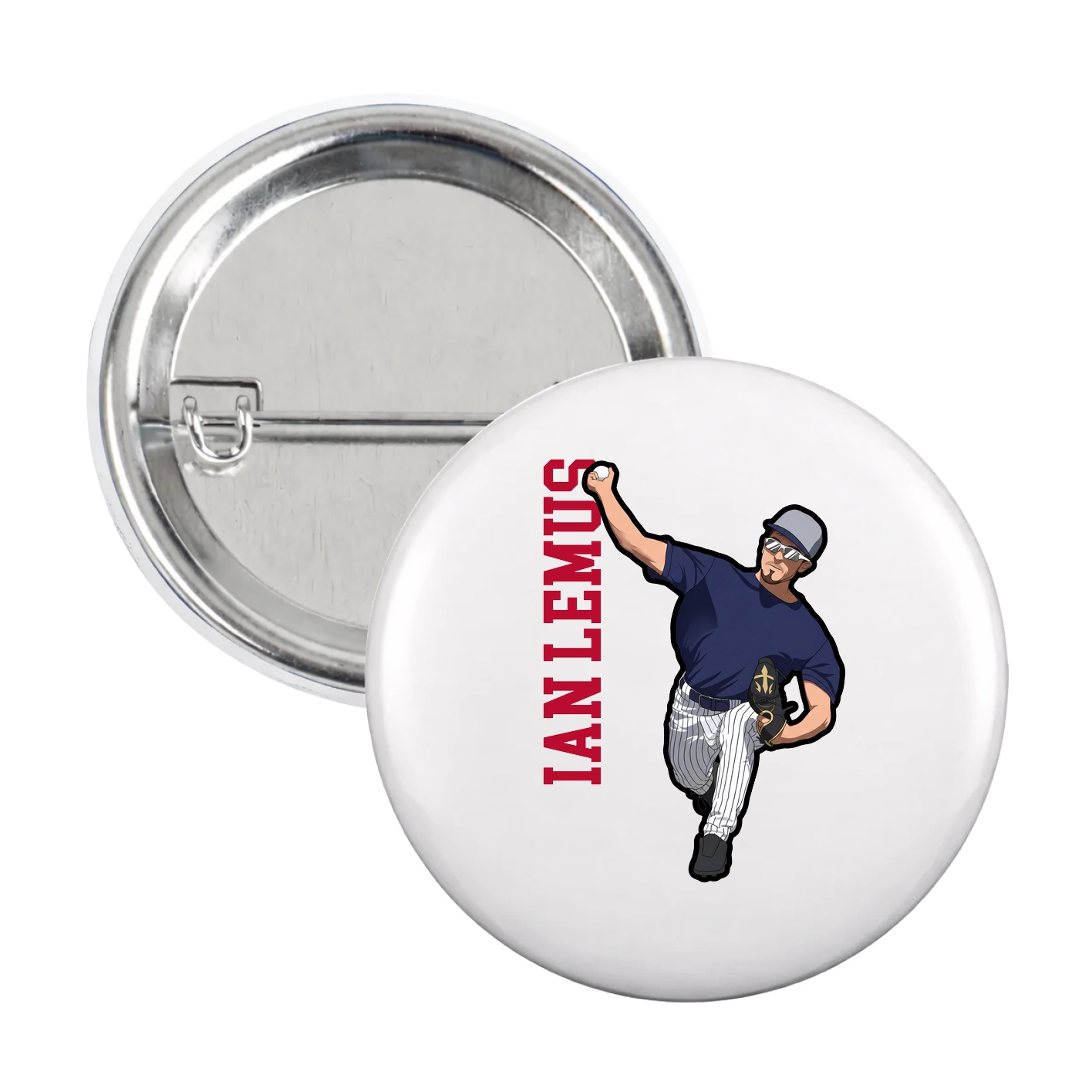 Game Day Button — Name Vertical in White