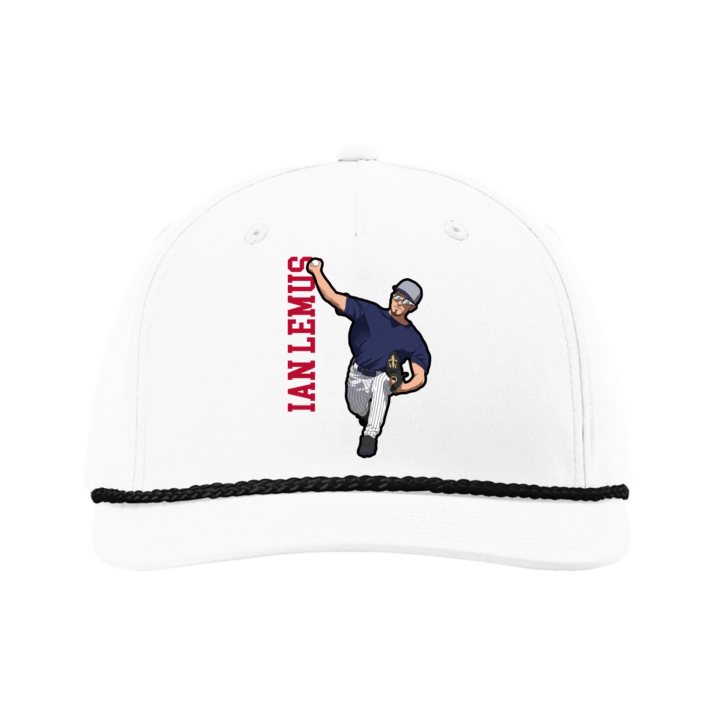 Five-Panel Classic Rope Cap — Name Vertical in White